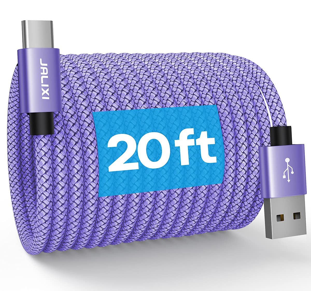 JALIXI 20FT/6M USB C Cable Braided Fast Charging Cord - Compatible with PS5 Controller, Xbox Series S/X, Nintendo Switch, Samsung Galaxy, Moto, Pixel & More USB-C Devices (USB 2.0, Purple) - Perfect for Gaming, Travel & Home Charging