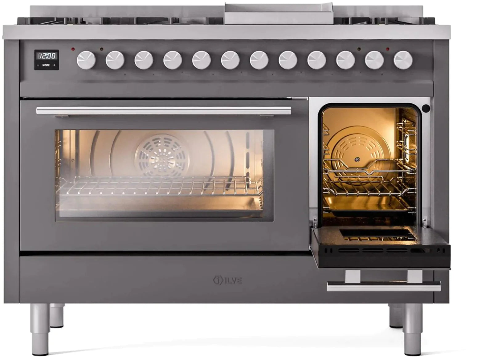 ILVE 48 Inch Professional Plus II Freestanding Dual Fuel Range with 8 Sealed Burners - UP48FWMP - Perfect for Home Chefs & Commercial Kitchens