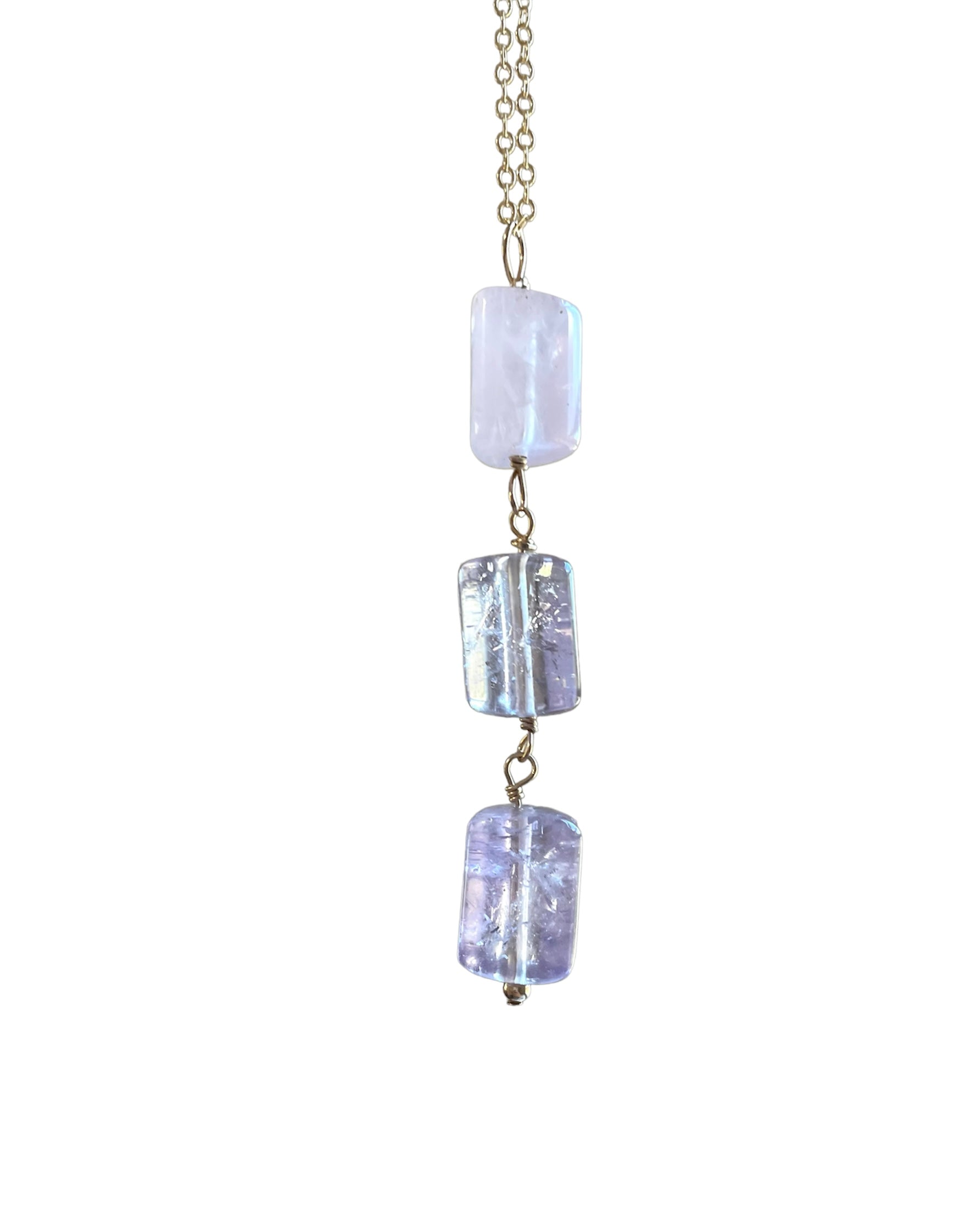 Rose Quartz and Amethyst Crystal Gemstone Lariat Necklace - Elegant Healing Jewelry for Women, Perfect for Meditation, Yoga & Spiritual Gifts