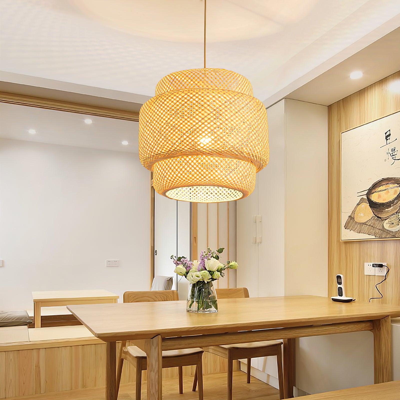 Handmade Natural Bamboo Pendant Light - Eco-Friendly Hanging Lamp for Living Room, Bedroom & Dining Room Decor - Perfect Boho Chic Home Lighting Fixture