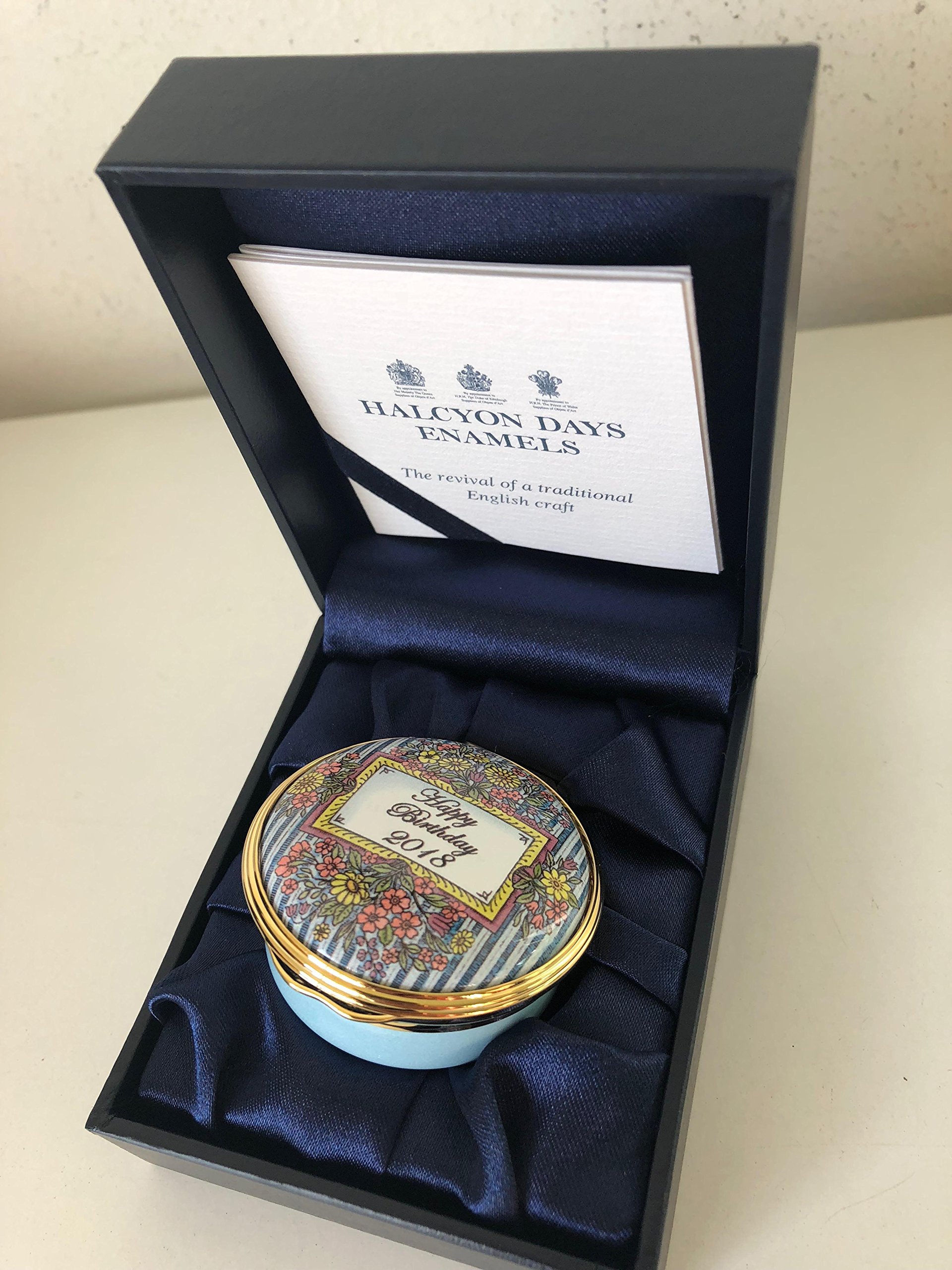 Halcyon Days 2018 Happy Birthday Enamel Box ENHB181201G - Elegant Gift for Birthdays, Anniversaries & Special Occasions