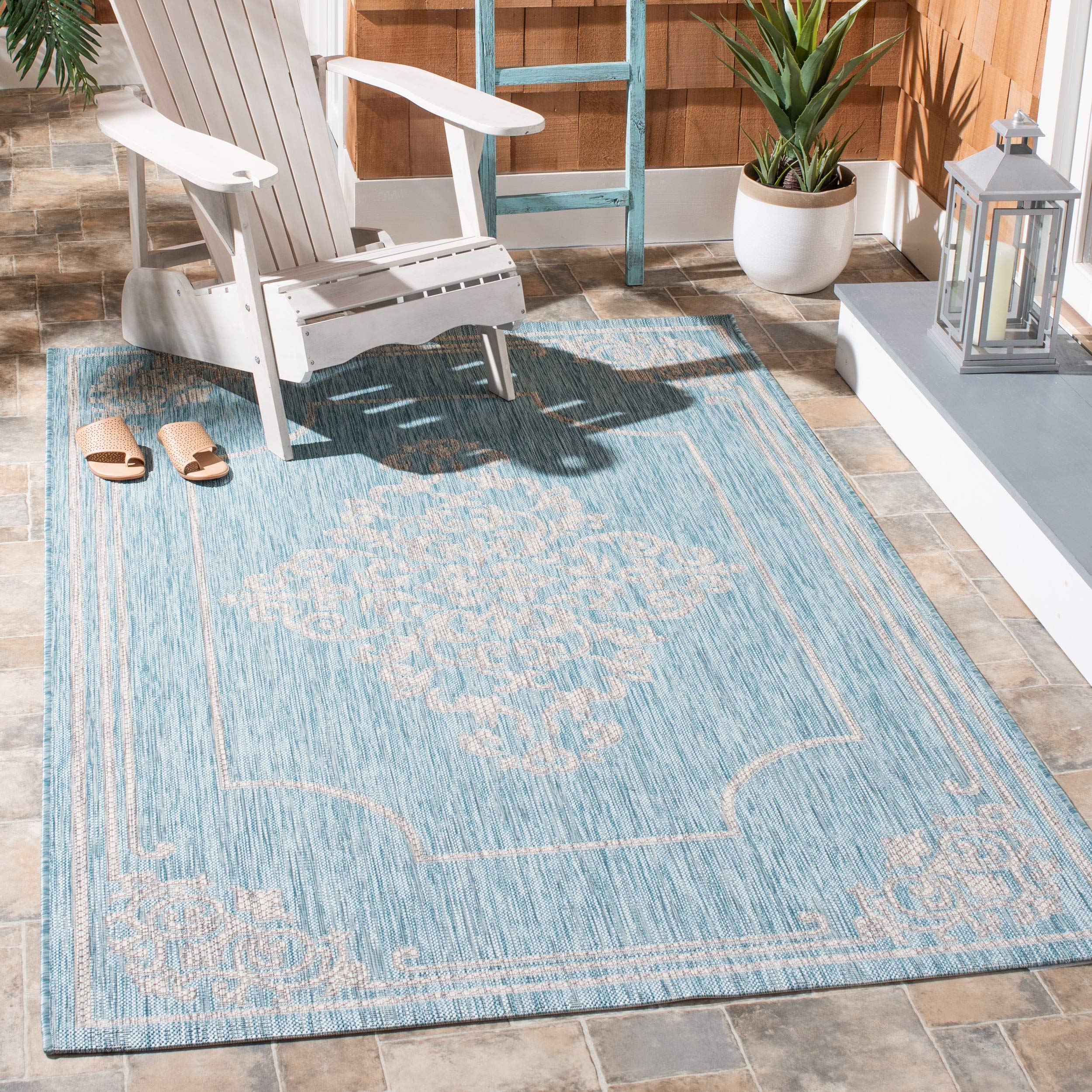 SAFAVIEH Courtyard Collection 8' x 11' Aqua/Grey Indoor Outdoor Waterproof Area Rug - Easy to Clean, Perfect for Patio, Backyard, Mudroom & High Traffic Areas