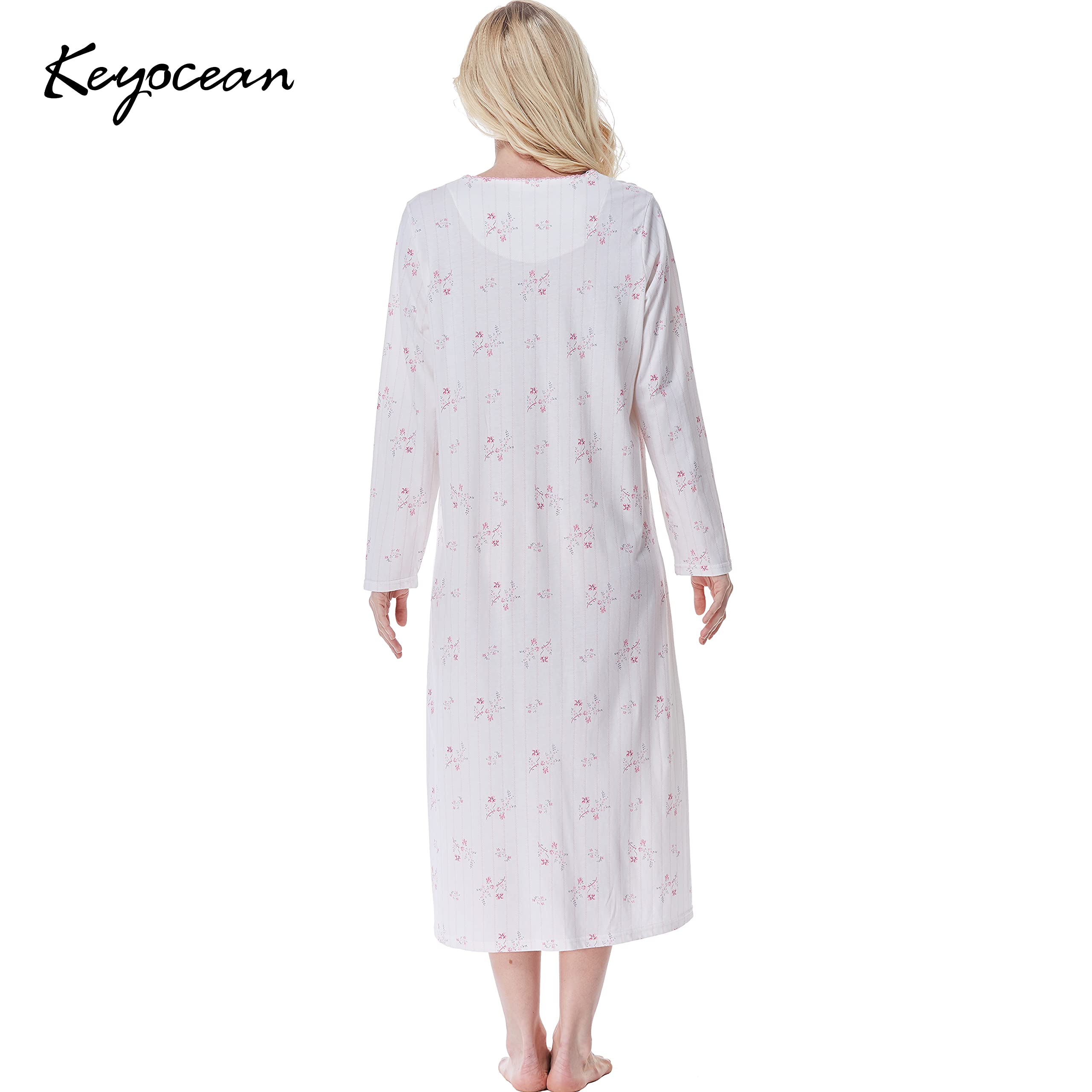 Keyocean Women's Soft Cotton Long Sleeve Nightgown - Comfortable Lightweight Sleepwear for Relaxing at Home & Cozy Bedtime