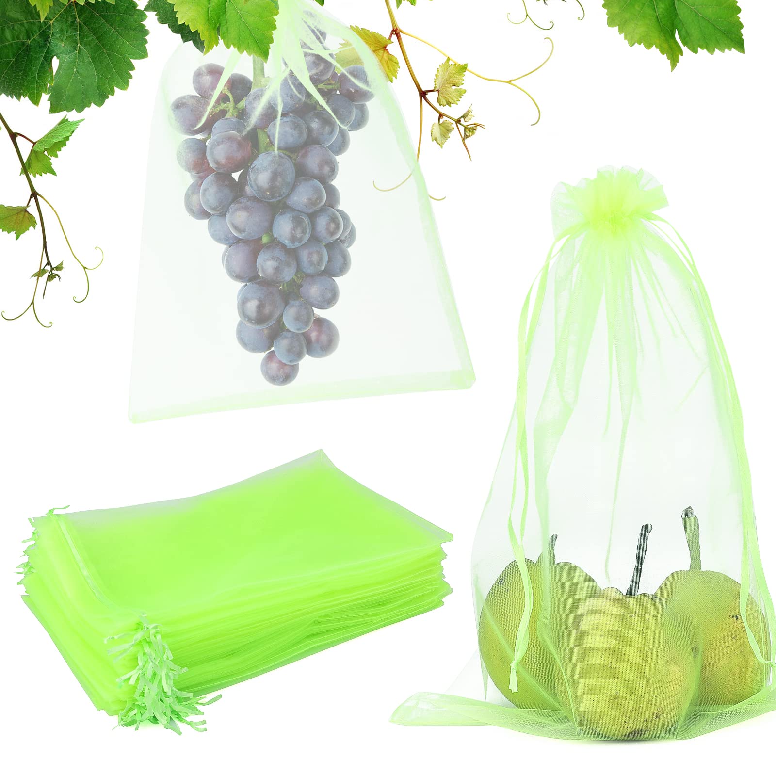 KINGLAKE 50 Pcs 8x12 Inch Reusable Mesh Fruit Protection Bags with Drawstring - Breathable Garden Netting Covers for Apple, Peach, Pear Trees & Vegetables | Pest Control & Sun Protection for Organic Gardening