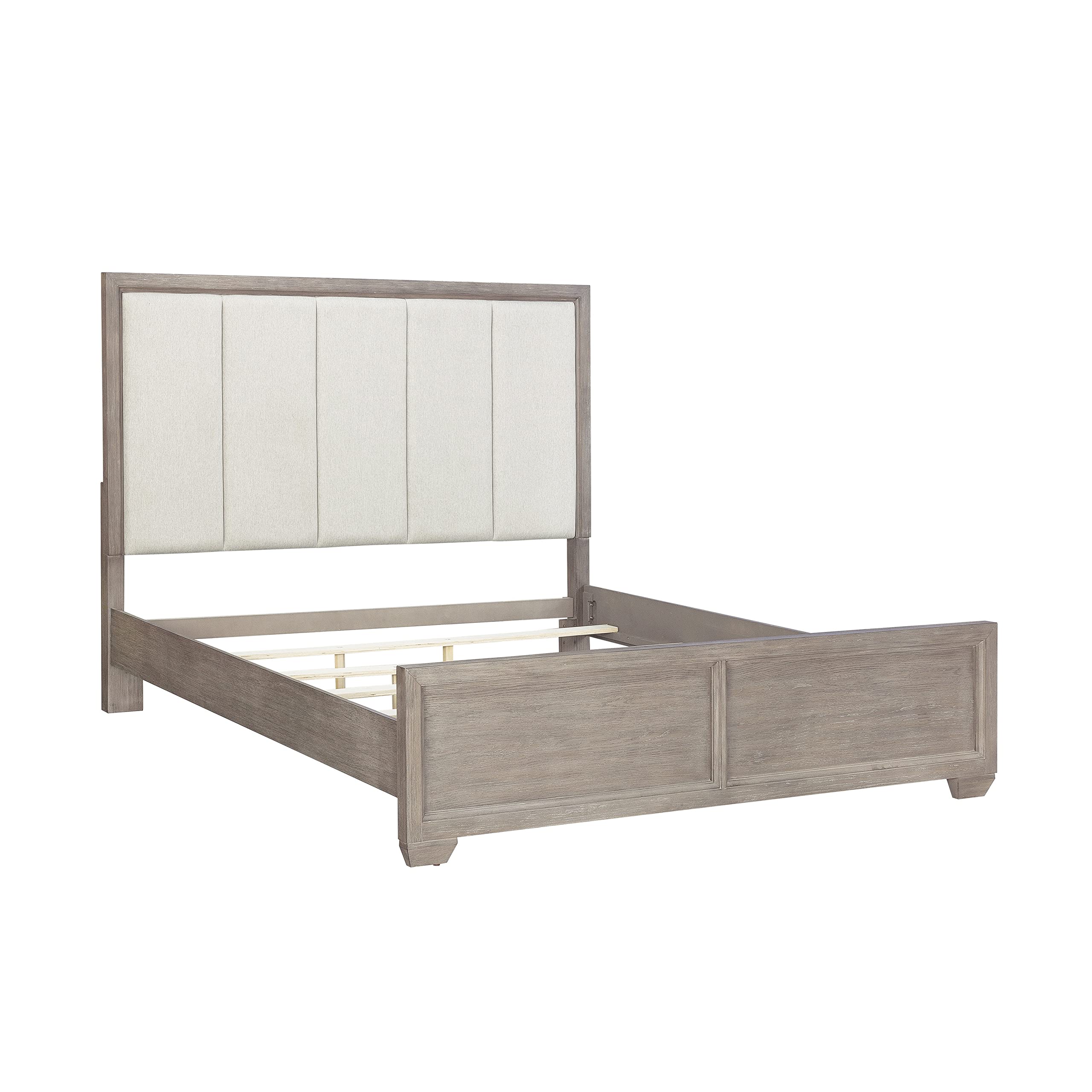 Roundhill Furniture Ennesley Wood Bedroom Set - Upholstered Panel King Bed, Dresser, Mirror, 2 Nightstands & Chest in Gray | Complete Bedroom Suite for Master Bedroom, Guest Room & Apartment Decor