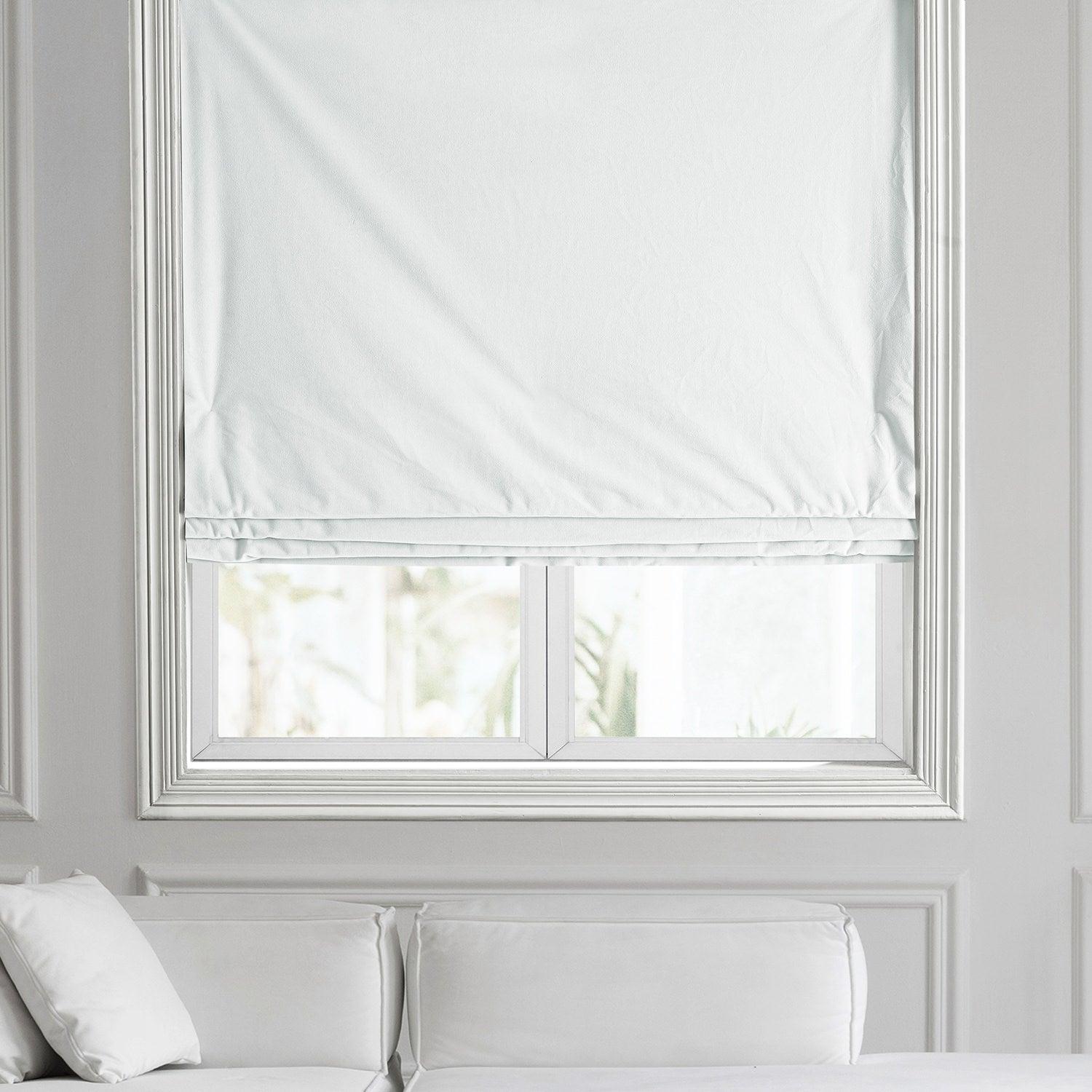 Premium White Signature Velvet Roman Shade - Elegant Window Treatment for Living Room & Bedroom