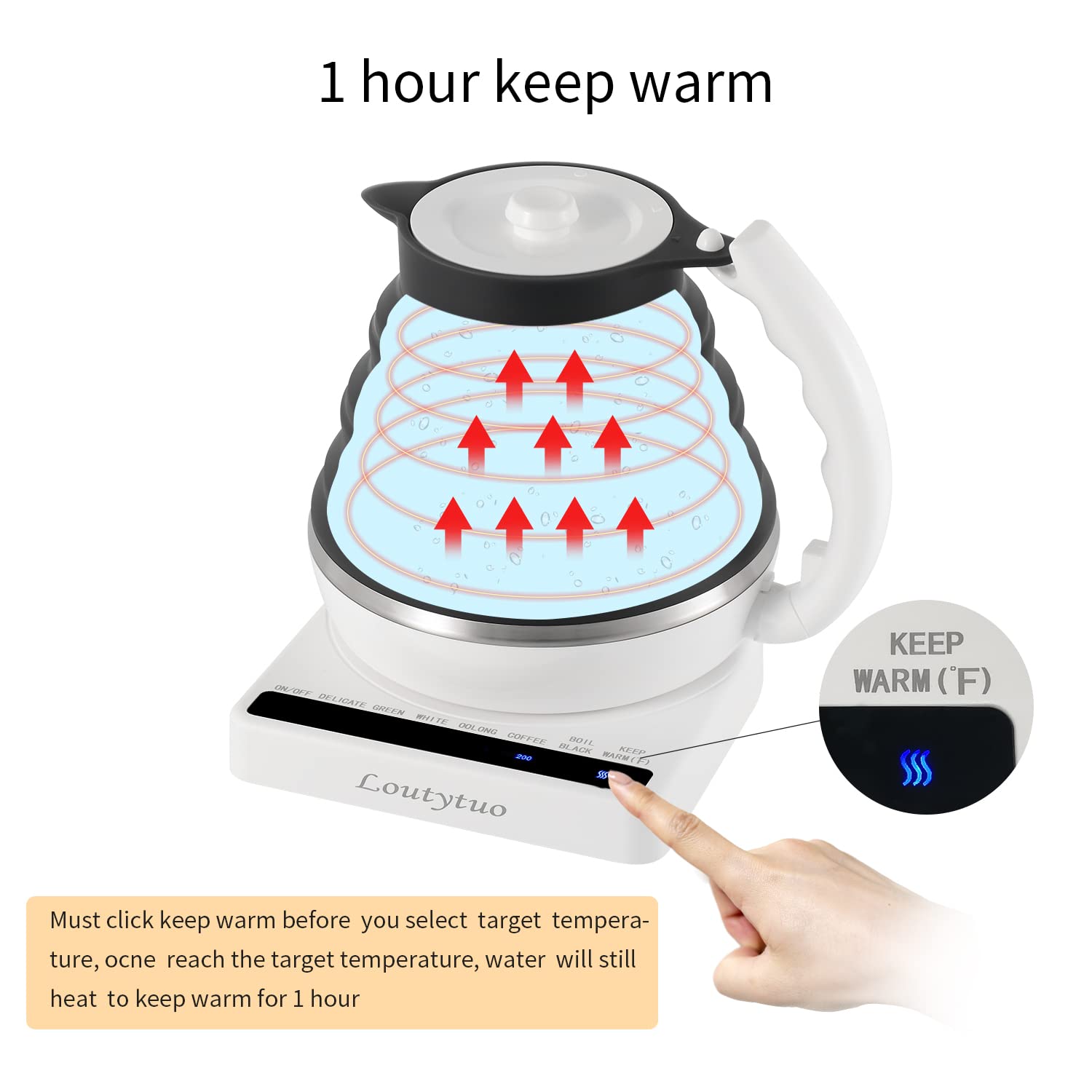 Ultra-Thin Food Grade Silicone Travel Foldable Electric Kettle - 555ML, Variable Temperature Control, Dual Voltage (110V-220V), Auto Shutoff, Boil-Dry Protection & Keep Warm - Perfect for Camping, Dorm Rooms, Office & International Travel (US Plug)