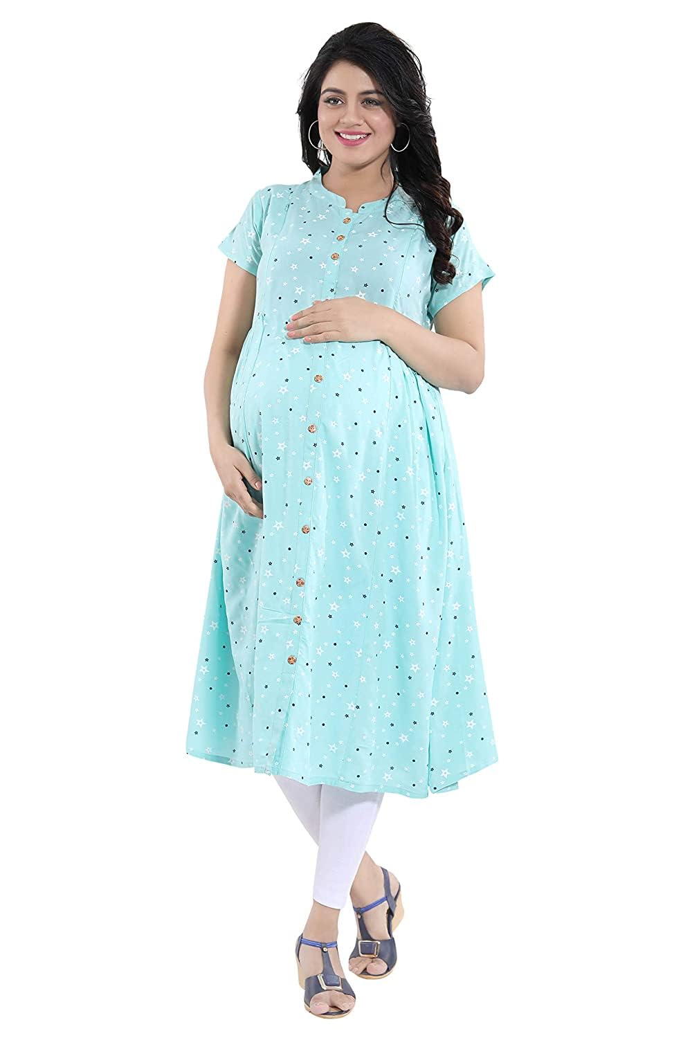 Women's Short Maternity Kurti - Soft Viscose Rayon Printed Tunic Top for Pregnancy Comfort | Perfect for Casual Wear, Maternity Photos & Baby Showers