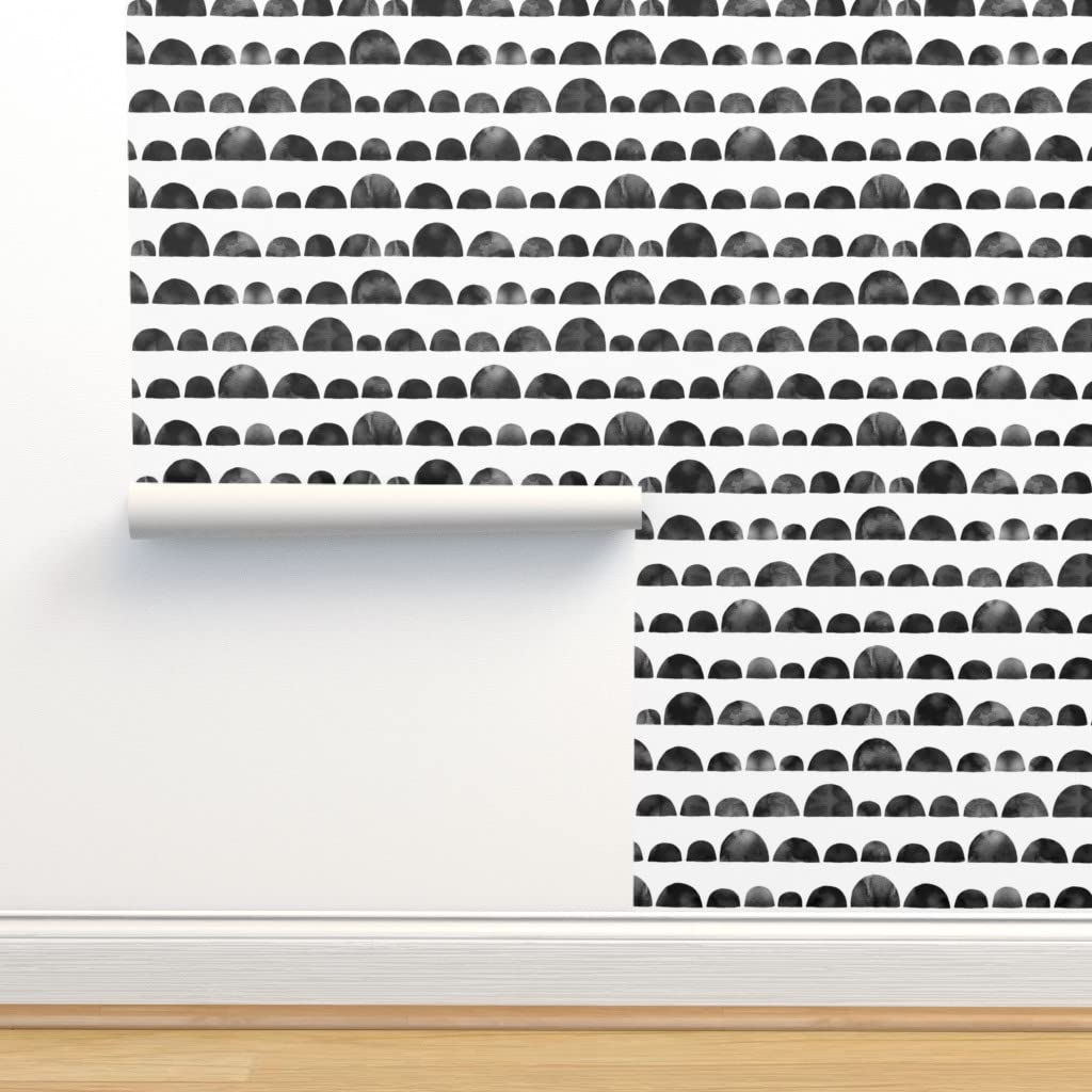 Peel & Stick Removable Wallpaper - 12ft x 2ft Black Ink Robot Circles Design, Modern White Scallop Pattern for Baby Boy's Nursery | Easy DIY Home Decor for Kids Room, Playroom & Bedroom