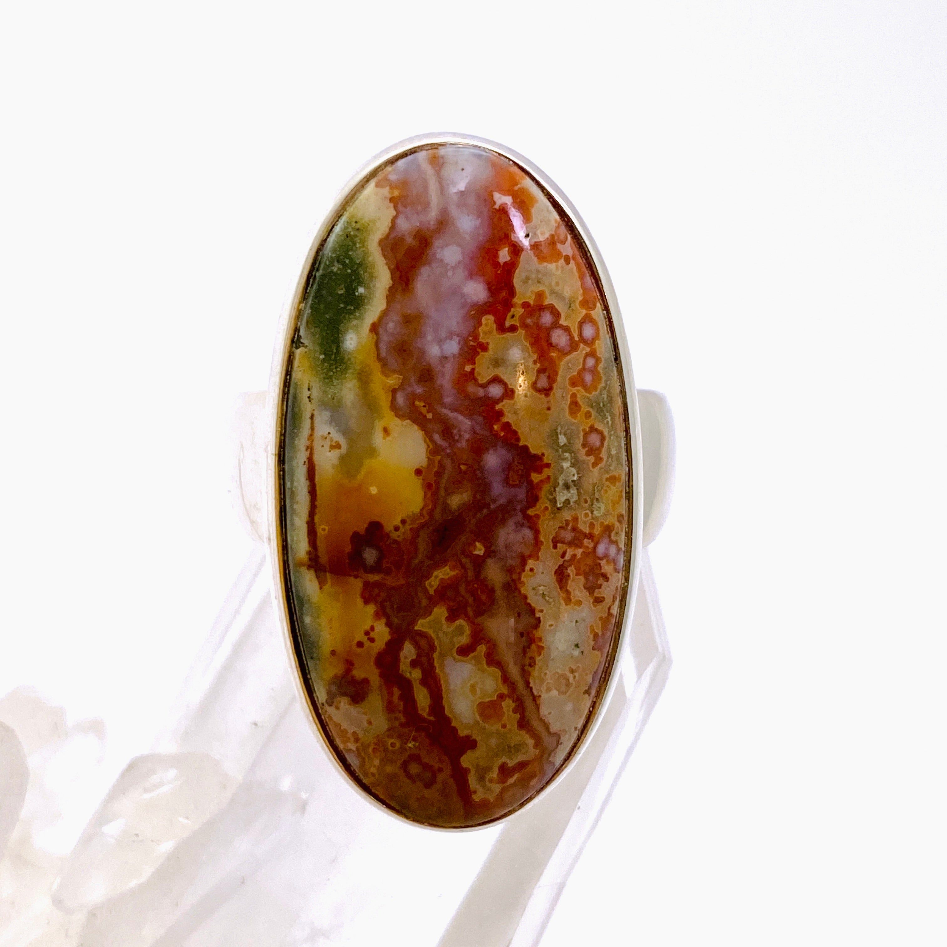 Ocean Jasper Oval Cabochon Ring - Size 9 - Natural Stone Jewelry - Handmade Silver Ring - Unique Gemstone Ring for Women - Perfect for Boho Style, Meditation & Spiritual Healing