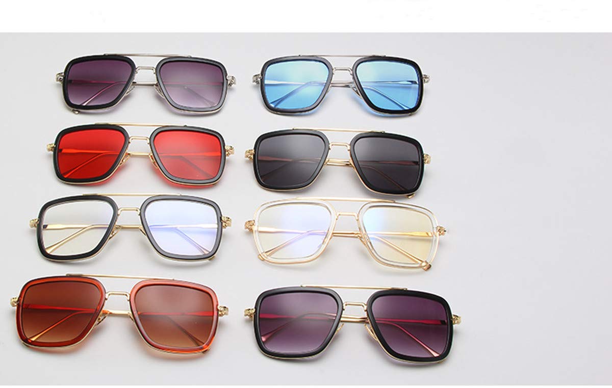 Tony Stark Sunglasses for Men & Women - Vintage Square Metal Frame Iron Man & Spider-Man Style Eyeglasses - Perfect for Cosplay, Halloween, and Superhero Fans