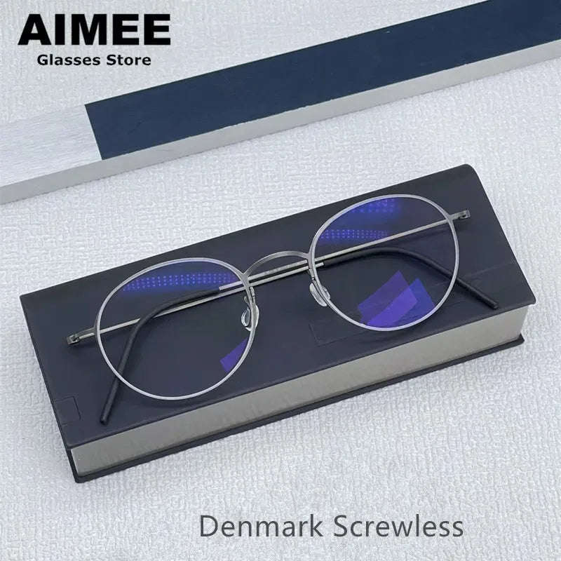 Unisex Round Full Rim Screwless Titanium Eyeglasses Frame 5504 - Lightweight Durable Glasses for Work, Reading & Everyday Wear