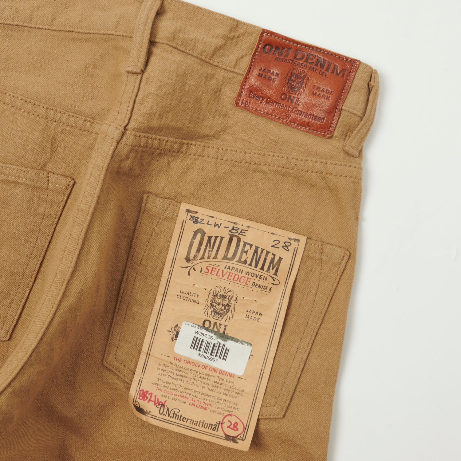 ONI 882LW BE 12oz Super Slab Messenger Regular Tapered Jeans for Men - Beige One Wash Denim Pants, Comfortable Slim Fit for Casual Wear and Daily Outfits