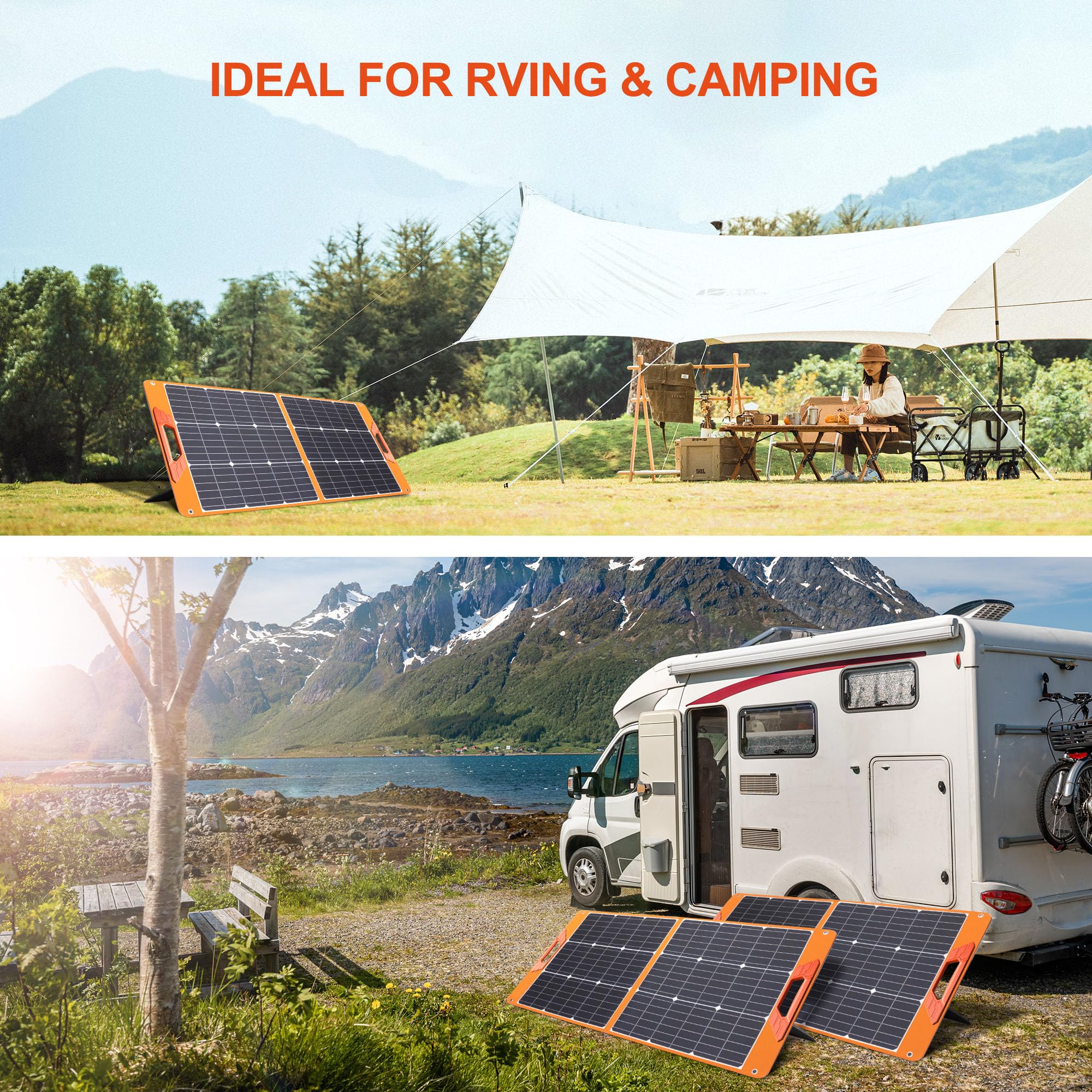 100W Portable Solar Panel for Power Station - Monocrystalline Foldable 100 Watt 18V Solar Charger with High Efficiency & IP65 Waterproof - Perfect for Camping, RV Trips, Hiking, and Outdoor Adventures