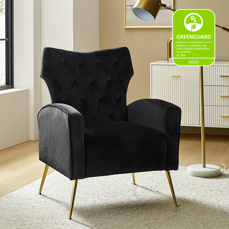 Amira Tufted Velvet Armchair - Modern Wingback Accent Chair for Living Room, Bedroom & Office - Comfortable Upholstered Lounge Chair with High Back Support