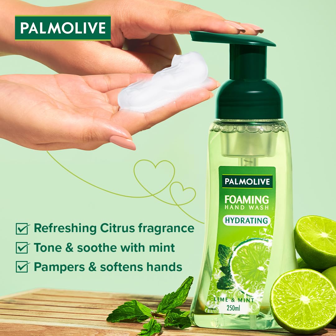 Palmolive Hydrating Foaming Hand Wash with Lime & Mint - 250ml Antibacterial Liquid Soap for Germ Removal - Refreshing Scent for Kitchen, Bathroom & Office Use