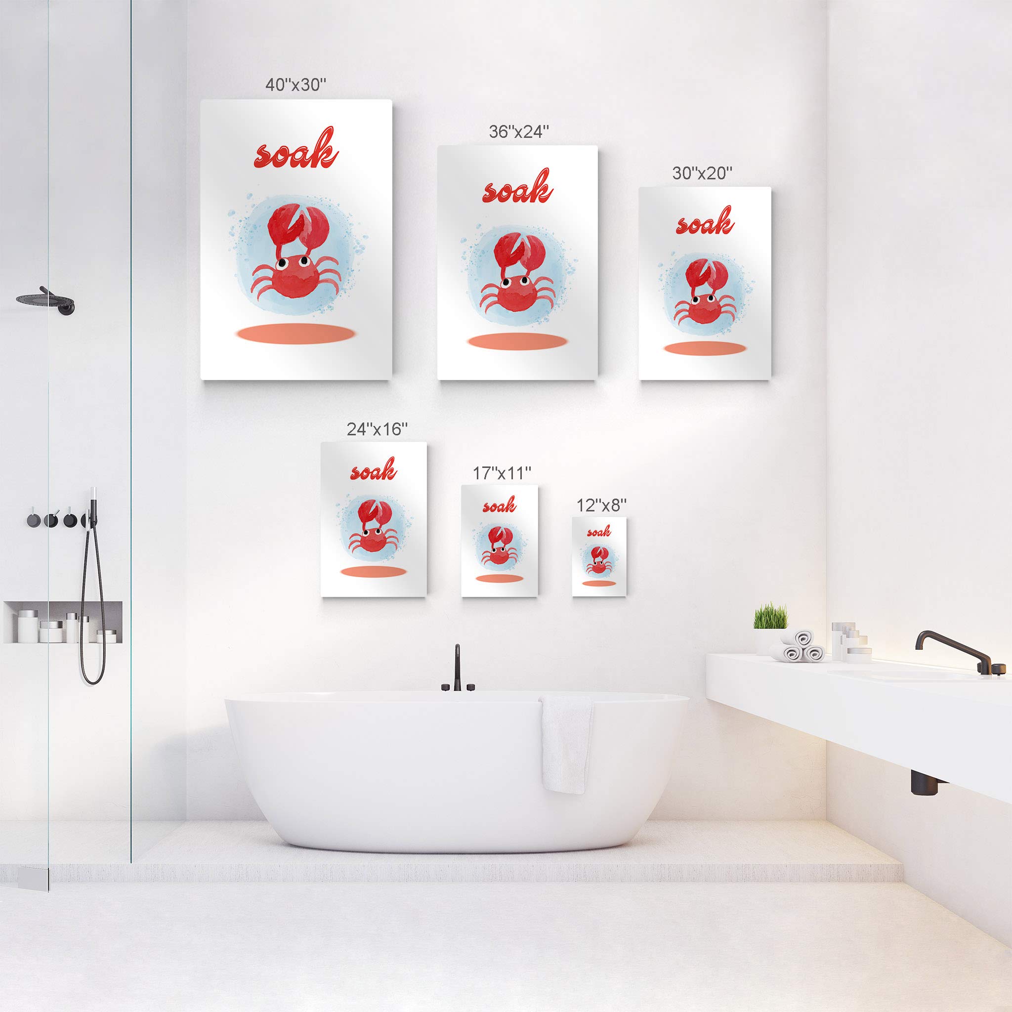 Smile Art Design Soak Typography Metal Print - Crab Themed Kids Bathroom Decor, Nursery Wall Art, Ready to Hang Home Decoration (40x30 Inches, Made in USA) - Perfect for Beach Themed Bathrooms, Coastal Nursery Decor & Children's Playroom Wall Art