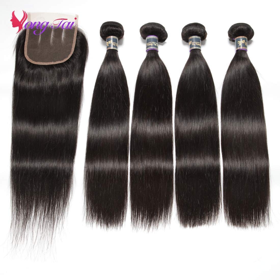100% Unprocessed Malaysian Virgin Straight Hair Extensions - 4 Bundles with 3 Part Lace Closure (14 16 18 20 +14 Inch) 1B Color | Perfect for Daily Styling, Salon Looks & Special Occasions