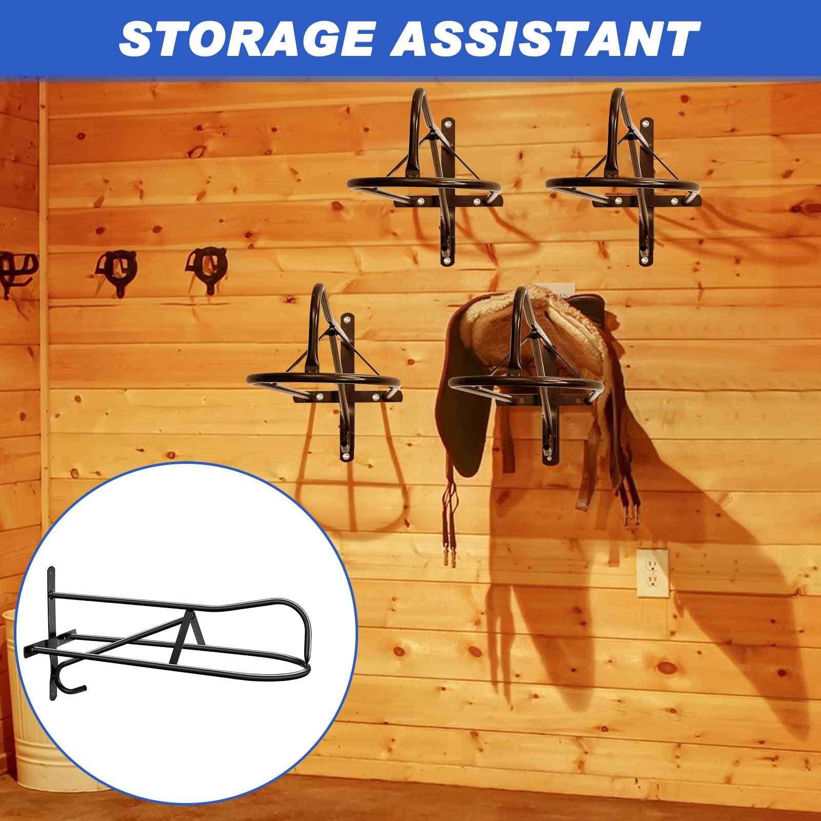8 Sets Wall Mounted Saddle Rack Stand for Western Saddles - 20.3 x 11.8 x 9 Inches Black Horse Saddle Holder with Installation Screws - Perfect for Barn, Stable, and Equestrian Storage Organization
