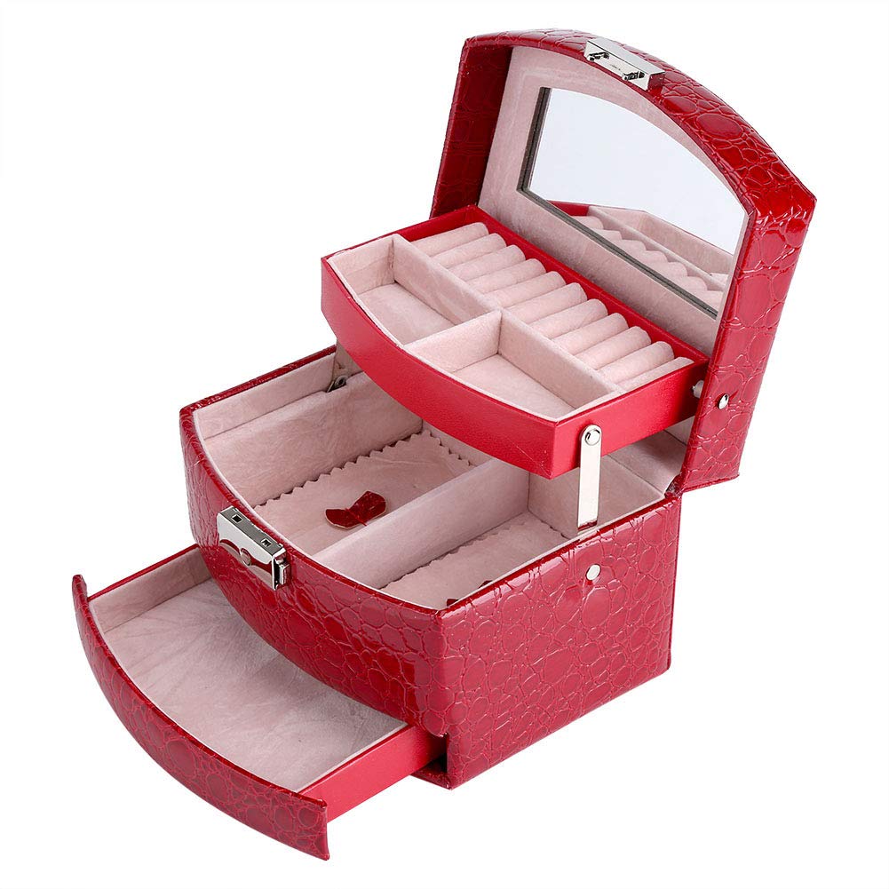 3-Layer Jewelry Box for Necklace & Ring Storage - Elegant Red Jewelry Organizer Case, Perfect Gift for Women - Home & Travel Jewelry Storage Solution