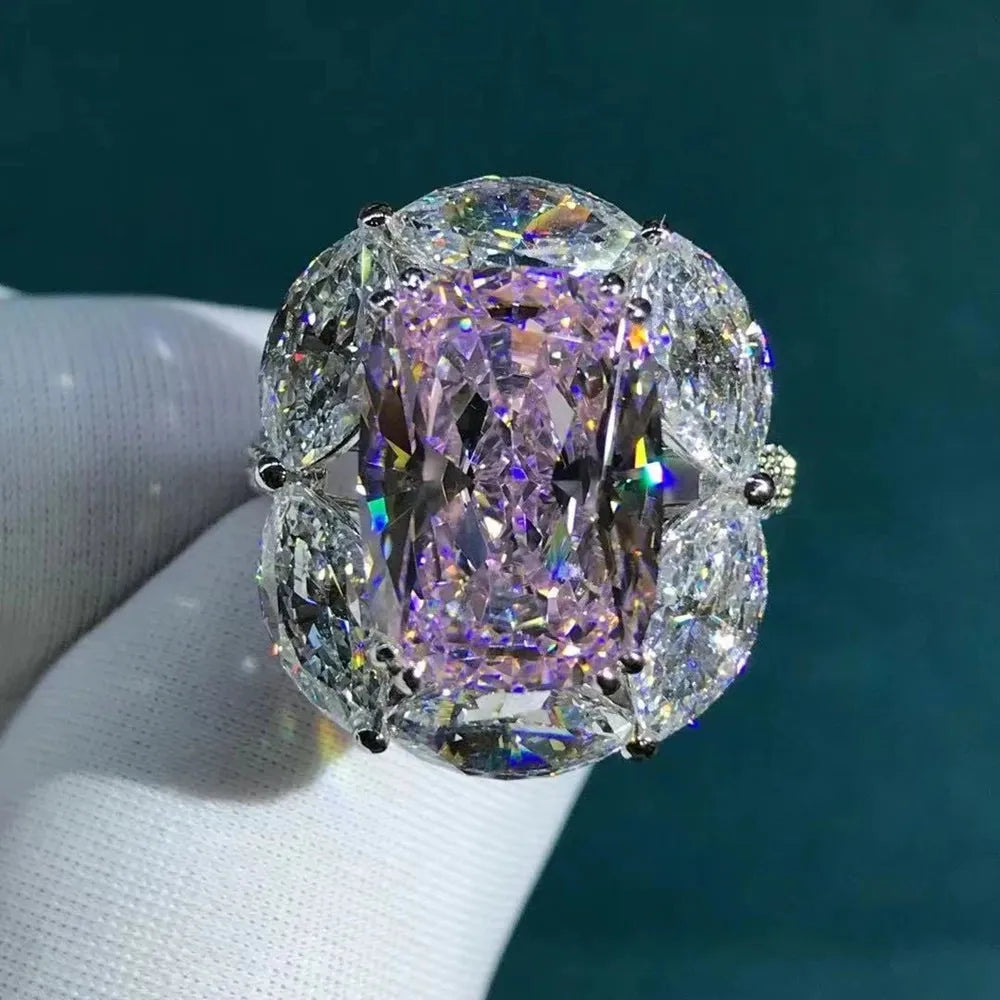 WUIHA Luxury 925 Sterling Silver 3EX Cushion Cut 6CT VVS Pink Created Moissanite Engagement Ring | Fine Jewelry for Wedding, Proposal & Anniversary Gifts
