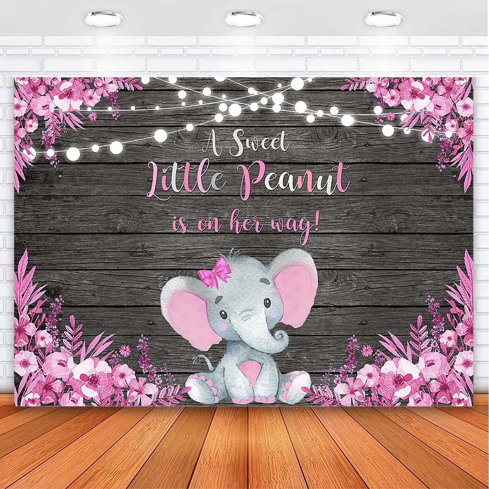 Pink Elephant Baby Shower Backdrop - Rustic Floral Girls Elephant Theme Photoshoot Decor (10x8ft) | Perfect for Baby Shower Parties, Gender Reveals & Nursery Wall Decor | Sweet 'A Little Peanut is Coming' Design