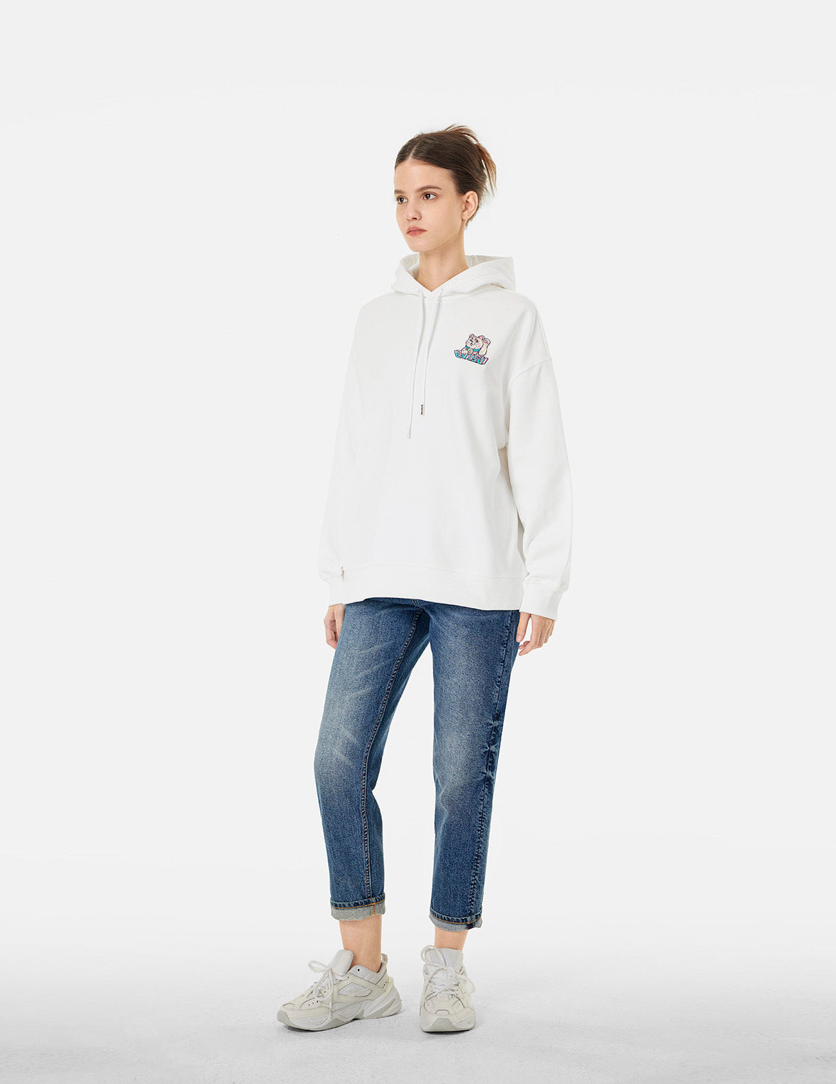 Stylish Logo & Lucky Fortune Cat Embroidered Oversized Hoodie - Cozy Streetwear for Casual Outfits & Loungewear