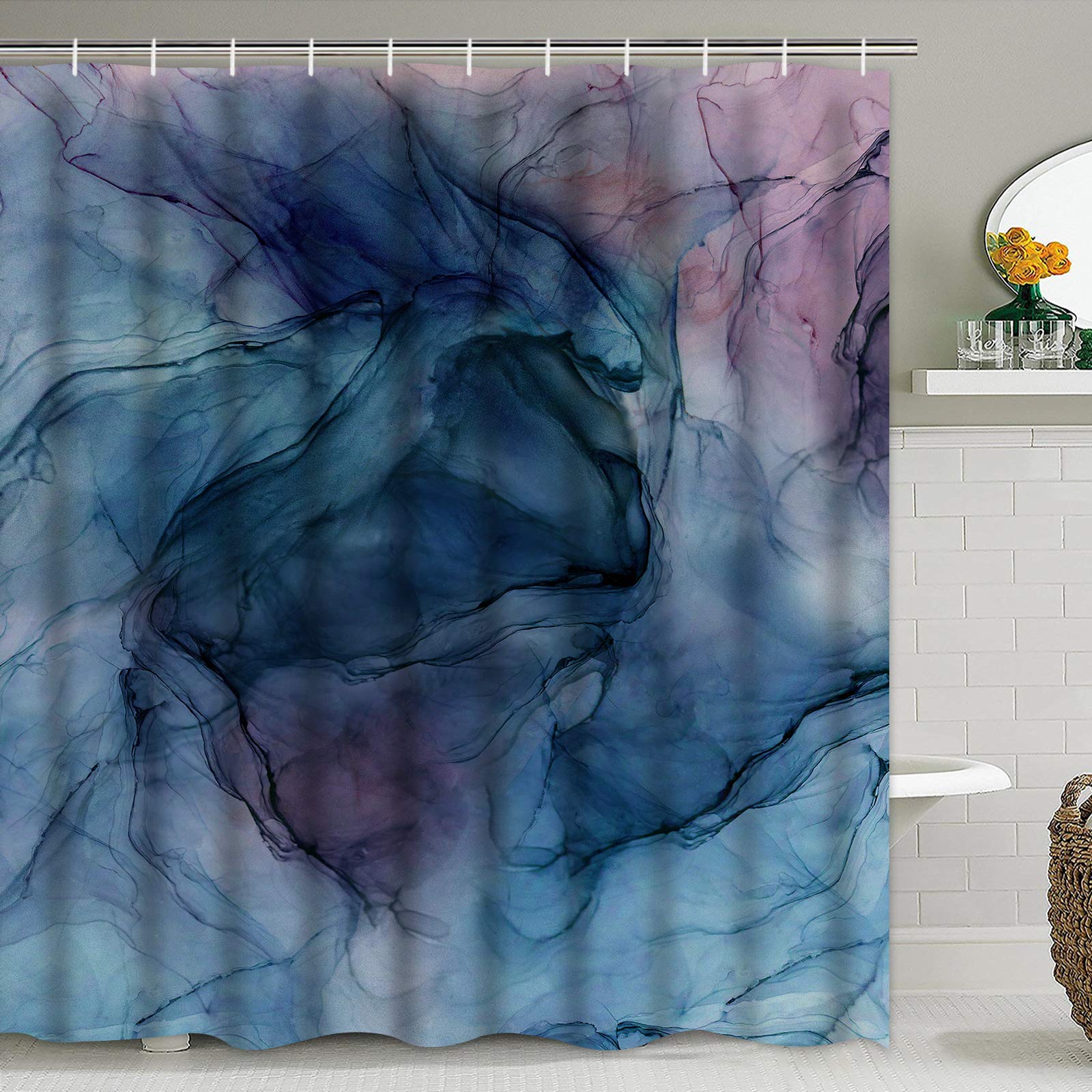 TAMOC Pink and Blue Watercolor Ombre Shower Curtain - Waterproof Abstract Art Bathroom Curtain with 12 Hooks, 69