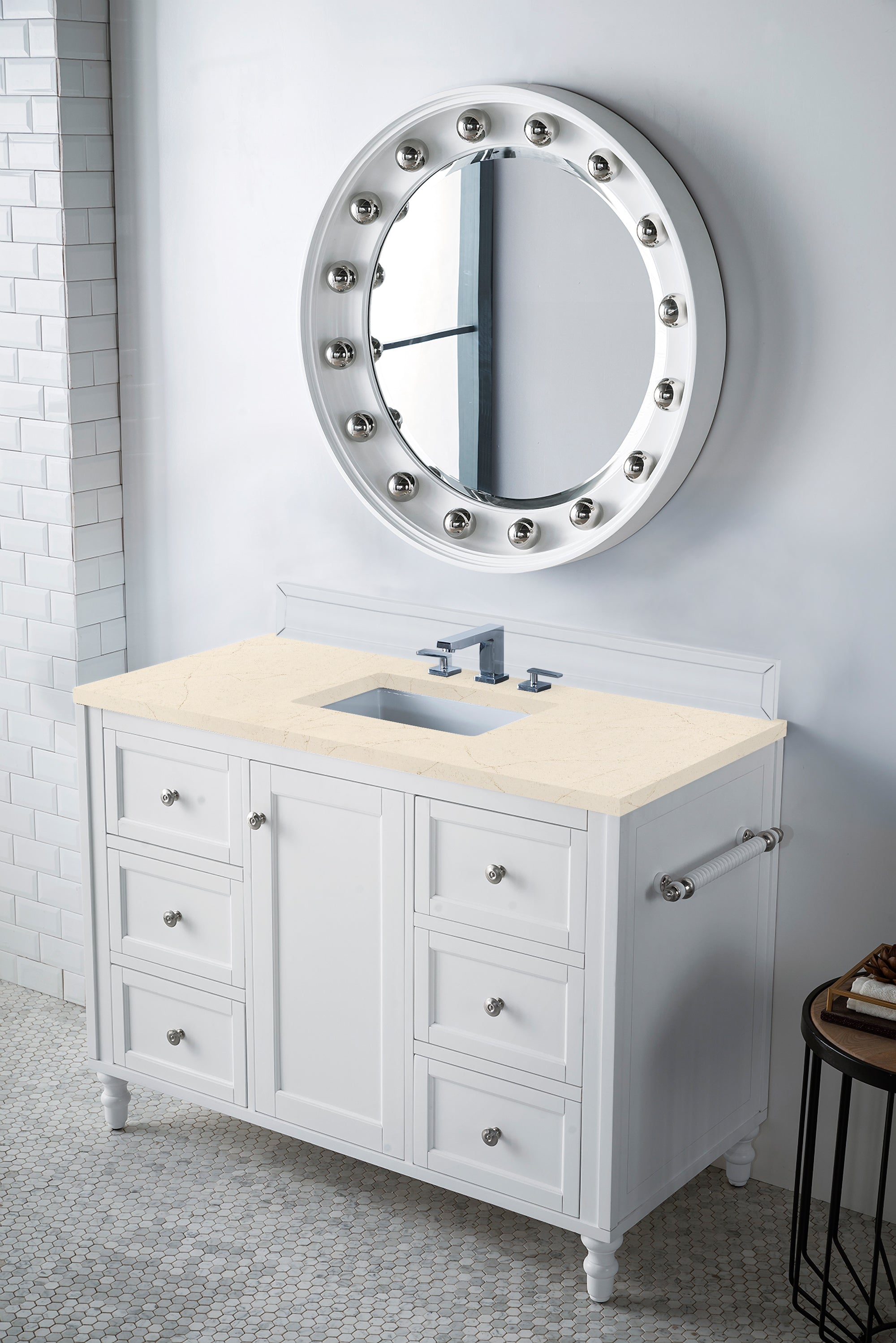 Copper Cove Encore 48 Inch Single Bathroom Vanity with 3CM Eternal Marfil Quartz Countertop - Bright White Finish | Perfect for Modern Master Bathrooms & Guest Bath Remodels