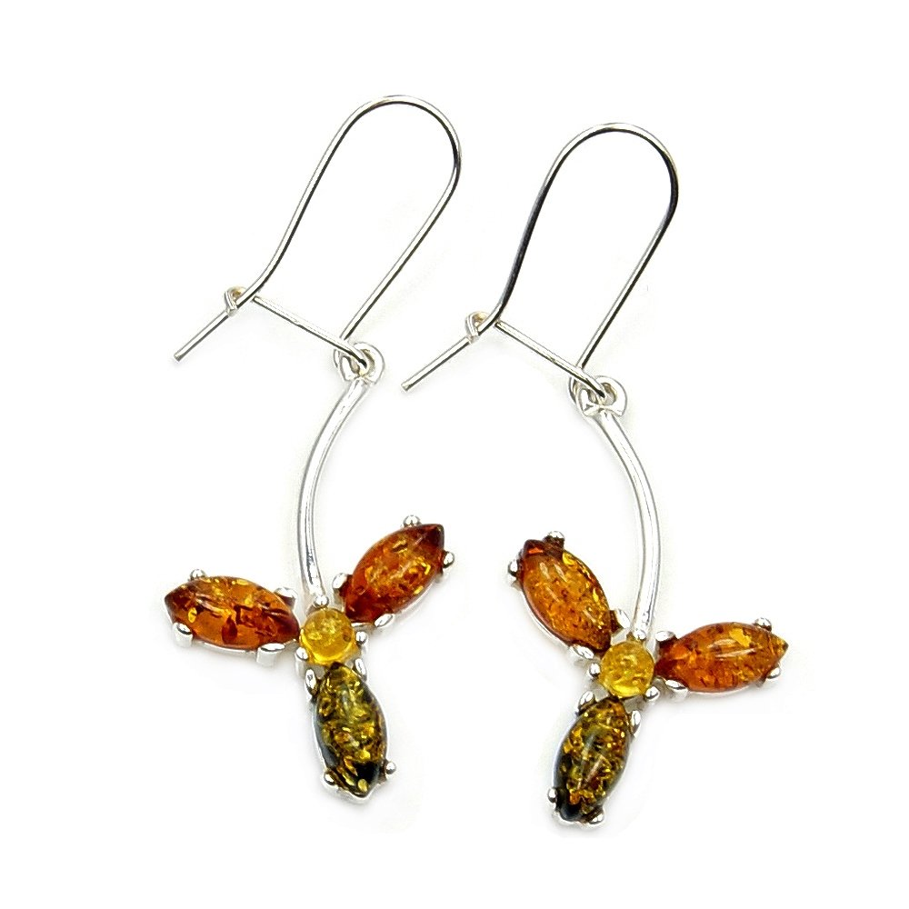Natural Baltic Amber Dangle Earrings in Sterling Silver - Multicolor Gemstone Jewelry for Women, Perfect for Everyday Wear & Special Occasions