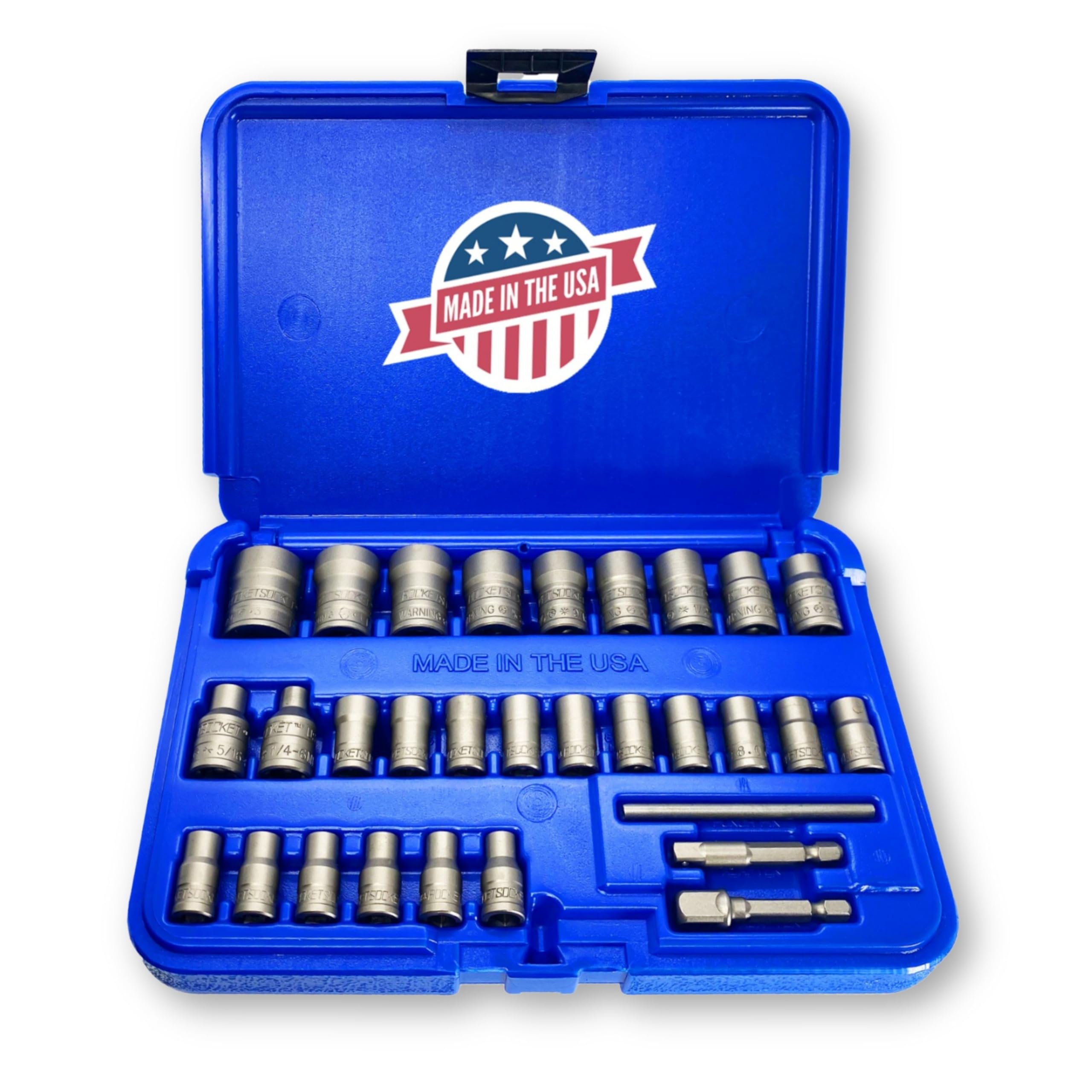 30-Piece Extraction Socket Tool Set - High-Quality USA-Made Steel - ¼” & ⅜” Drive Impact Grade Bolt & Nut Remover Kit - Turbo Sockets for Stripped, Rounded, Frozen Bolts - Perfect for Automotive Repair, Machinery Maintenance & DIY Projects