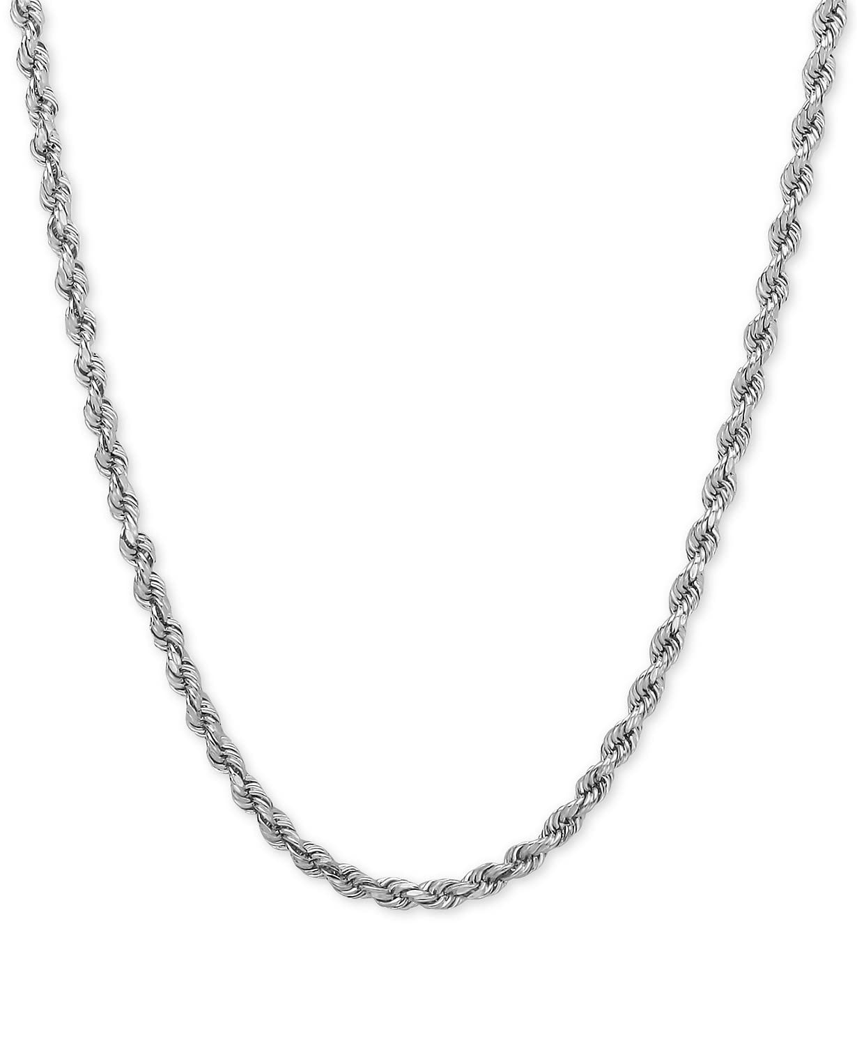 14K Real White Gold Hollow Rope Chain Necklace - 1.5mm, 2mm or 2.5mm Thick - Shiny Finish with Lobster Clasp - 16