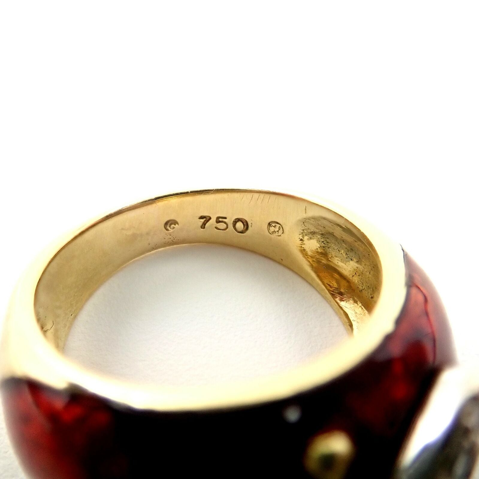 Authentic 18K Yellow Gold Red Enamel & Diamond Ring Size 5 - Elegant Hidalgo Jewelry for Weddings, Anniversaries & Special Occasions