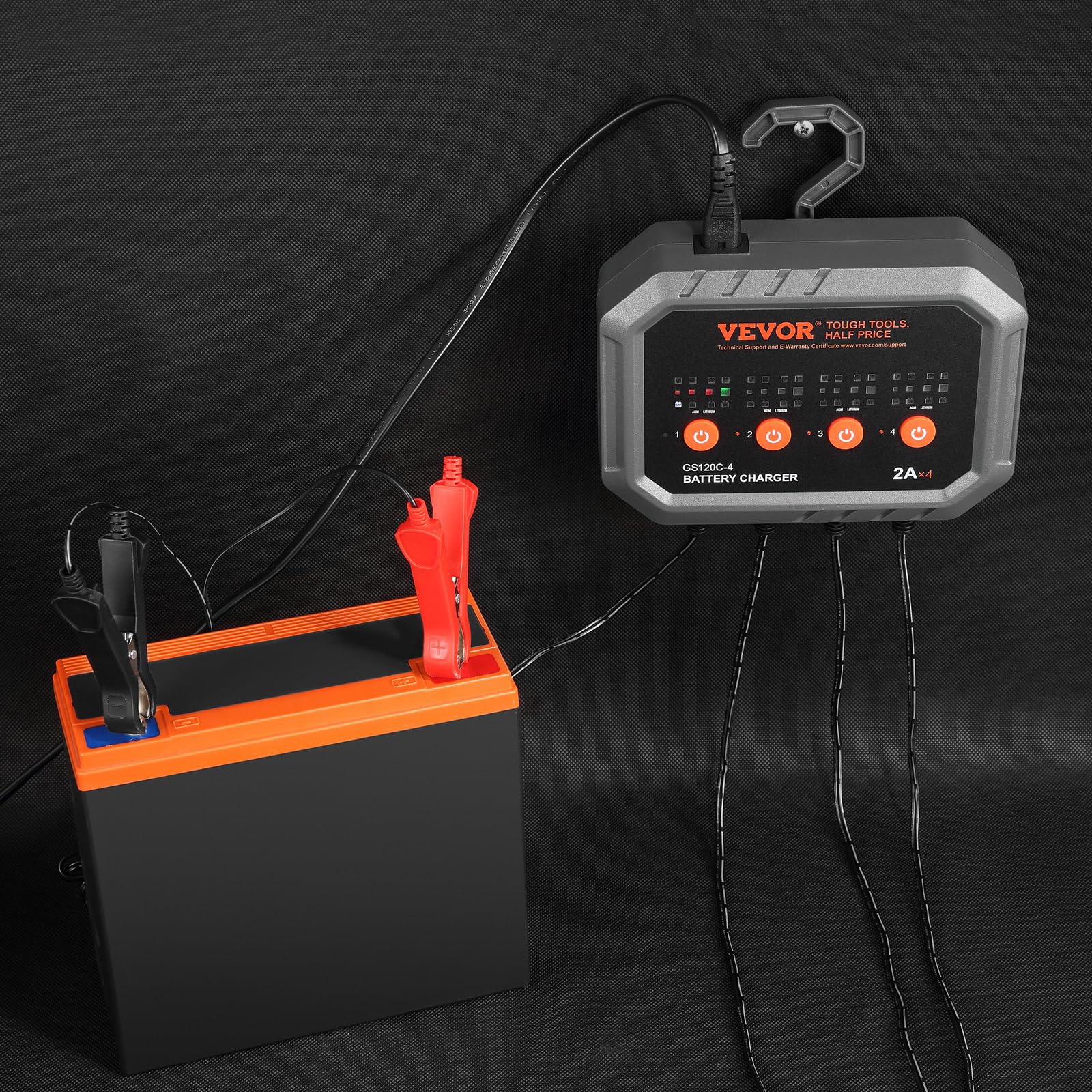 VEVOR 2A x 4 Smart Battery Charger for LiFePO4 & Lead-Acid (AGM/Gel/SLA) Batteries - Fully Automatic Charger & Maintainer for Car, Boat, Motorcycle, Lawn Mower, Golf Cart & Marine Deep Cycle Batteries | Perfect for RV, ATV, Snowmobile & Seasonal Vehicle Storage