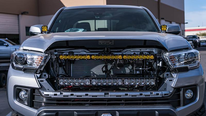 16-23 Toyota Tacoma SDHQ Built Behind the Grille Dual LED Light Bar Mount Kit - Off-Road Lighting Upgrade for Enhanced Night Visibility & Adventure Driving
