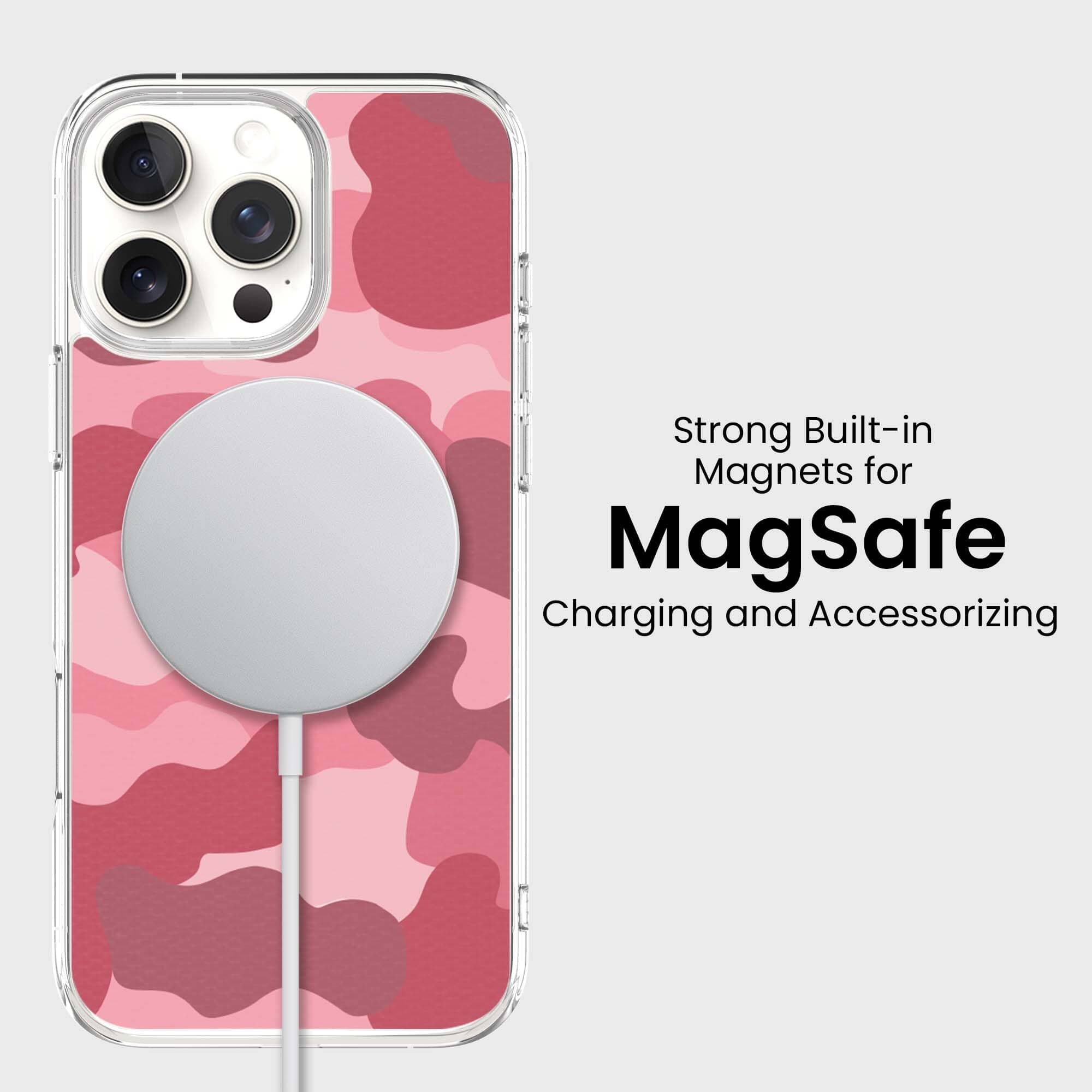 MagSafe iPhone 16 Pro Case - Pink Camo Design, Military Style Protective Cover with Strong Magnets for Perfect Alignment | Ideal for Outdoor Adventures, Travel & Daily Use