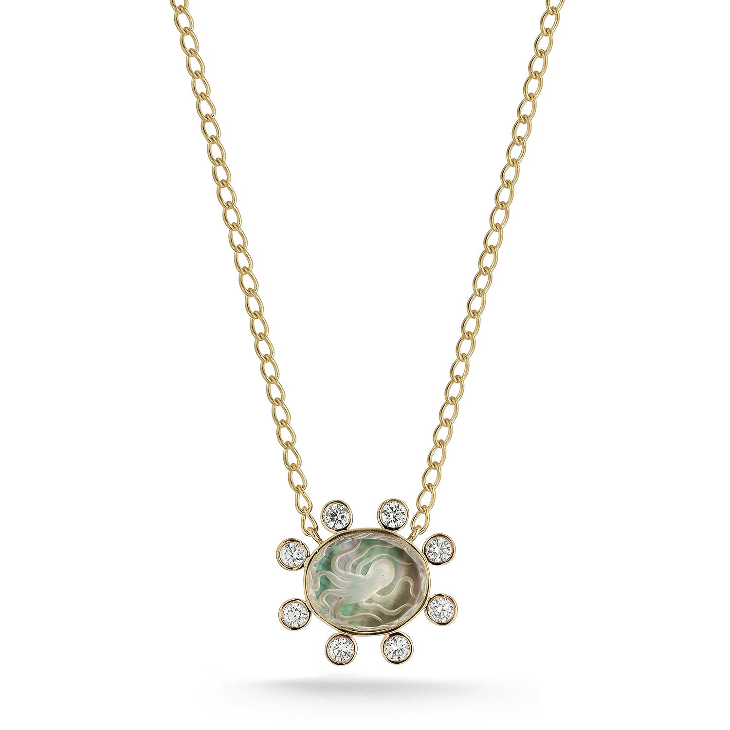Small Octopus Caspian Necklace - Grey Mother of Pearl & Diamond Pendant | Elegant Jewelry Gift for Women, Perfect for Date Nights & Special Occasions