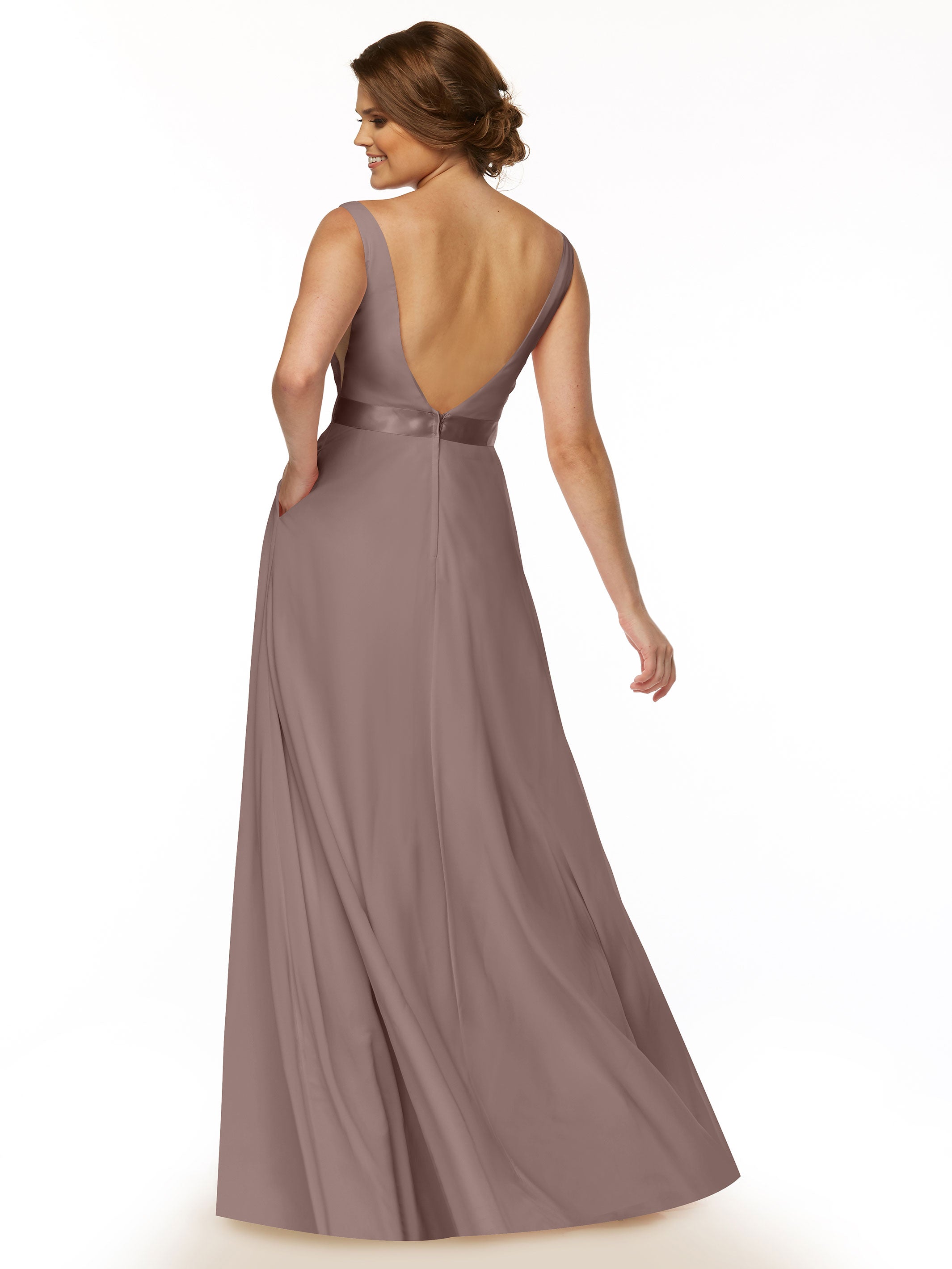 Elegant 80117 Stretch Chiffon A-Line Bridesmaid Dress with V-Neck & Sash - Perfect for Weddings, Formal Events & Special Occasions