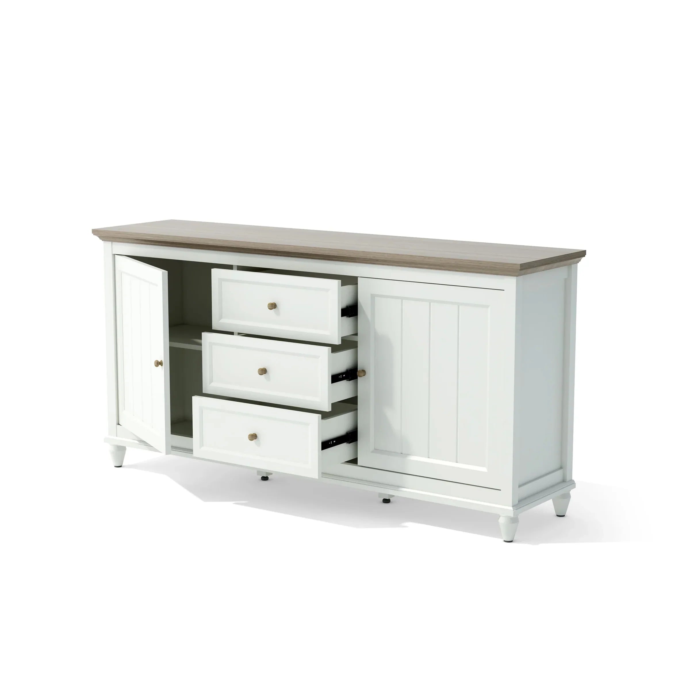 Anderson Teak Chenon Sideboard - White/Brown Finish - SB CW 6316 - Modern Buffet Cabinet for Dining Room & Living Room Storage