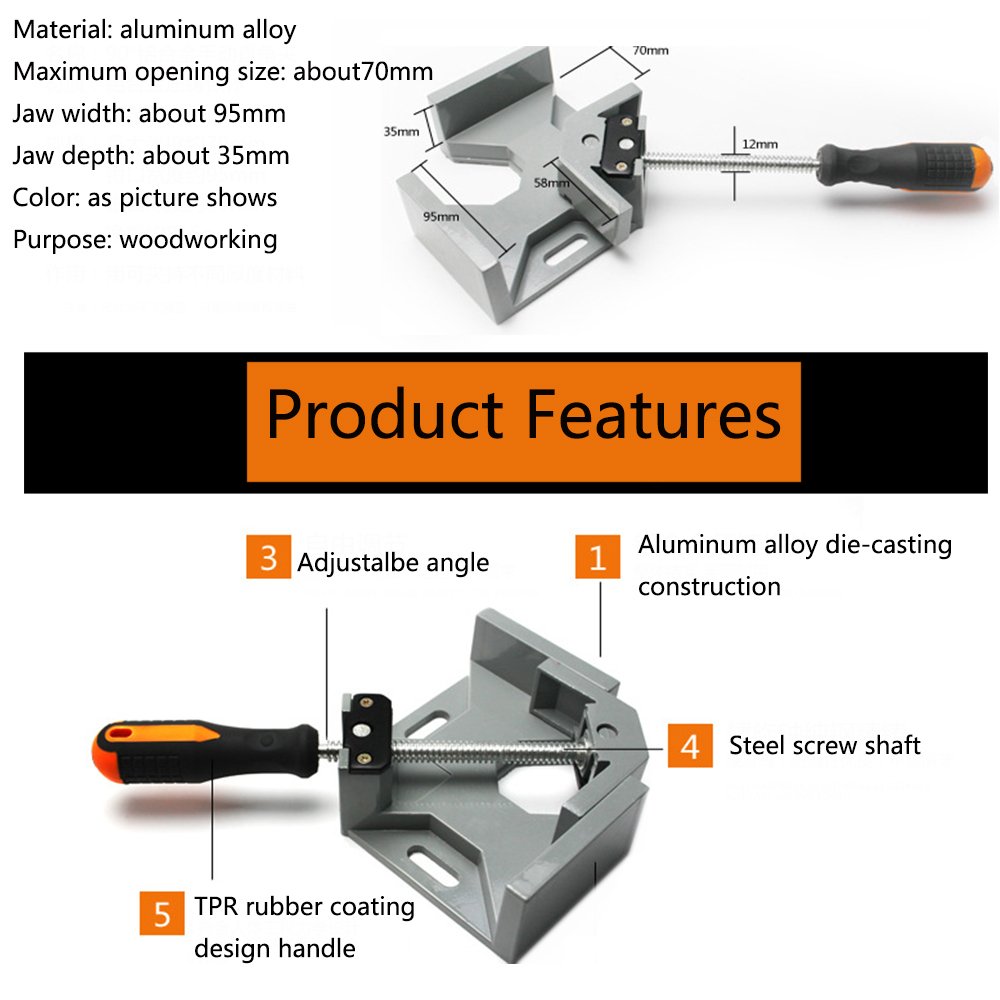 90 Degree Right Angle Clamp - Adjustable Woodworking Corner Clamp with Swing Jaw for Carpentry, Welding & Engineering | Perfect for DIY Projects, Furniture Making, Picture Frame Assembly & Home Renovation | Ideal for Wood Joints, Metal Fabrication & Crafting Projects