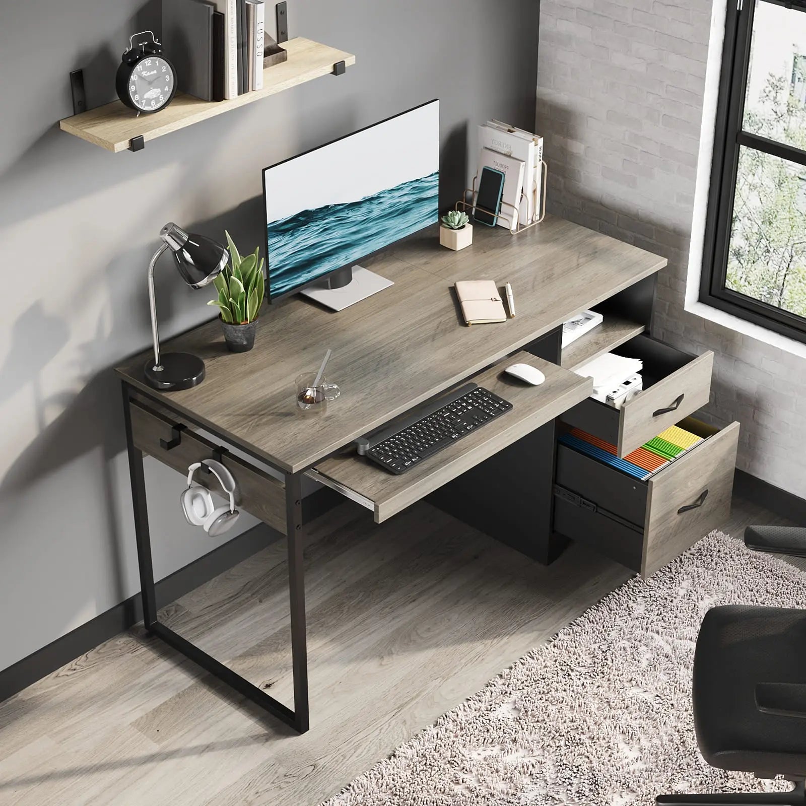Bestier 48 Inch Office Computer Desk with Drawers - Modern Writing Workstation with Storage for Home & Small Business - Perfect for Remote Work, Study & Gaming Setup