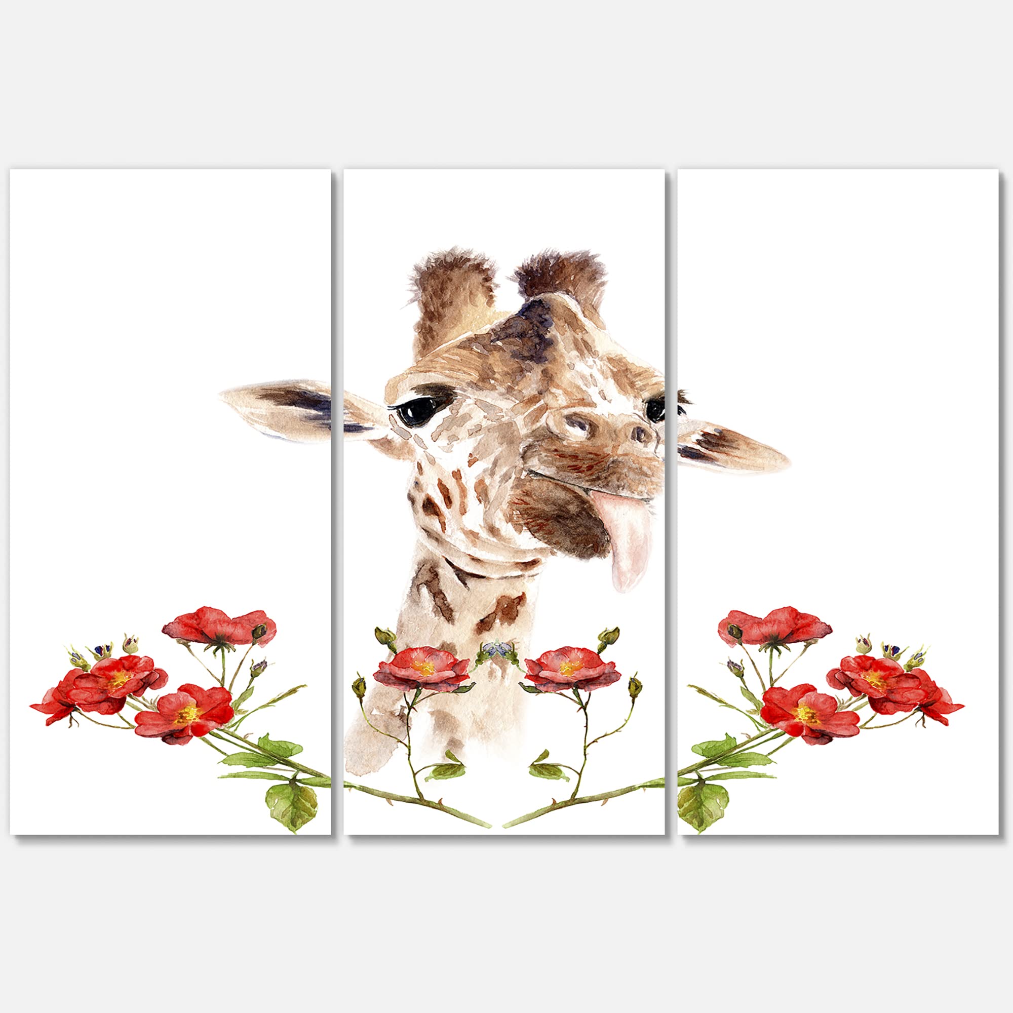 DesignQ Giraffe with Flowers II - Farmhouse Canvas Wall Art for Living Room, Bedroom & Office Decor
