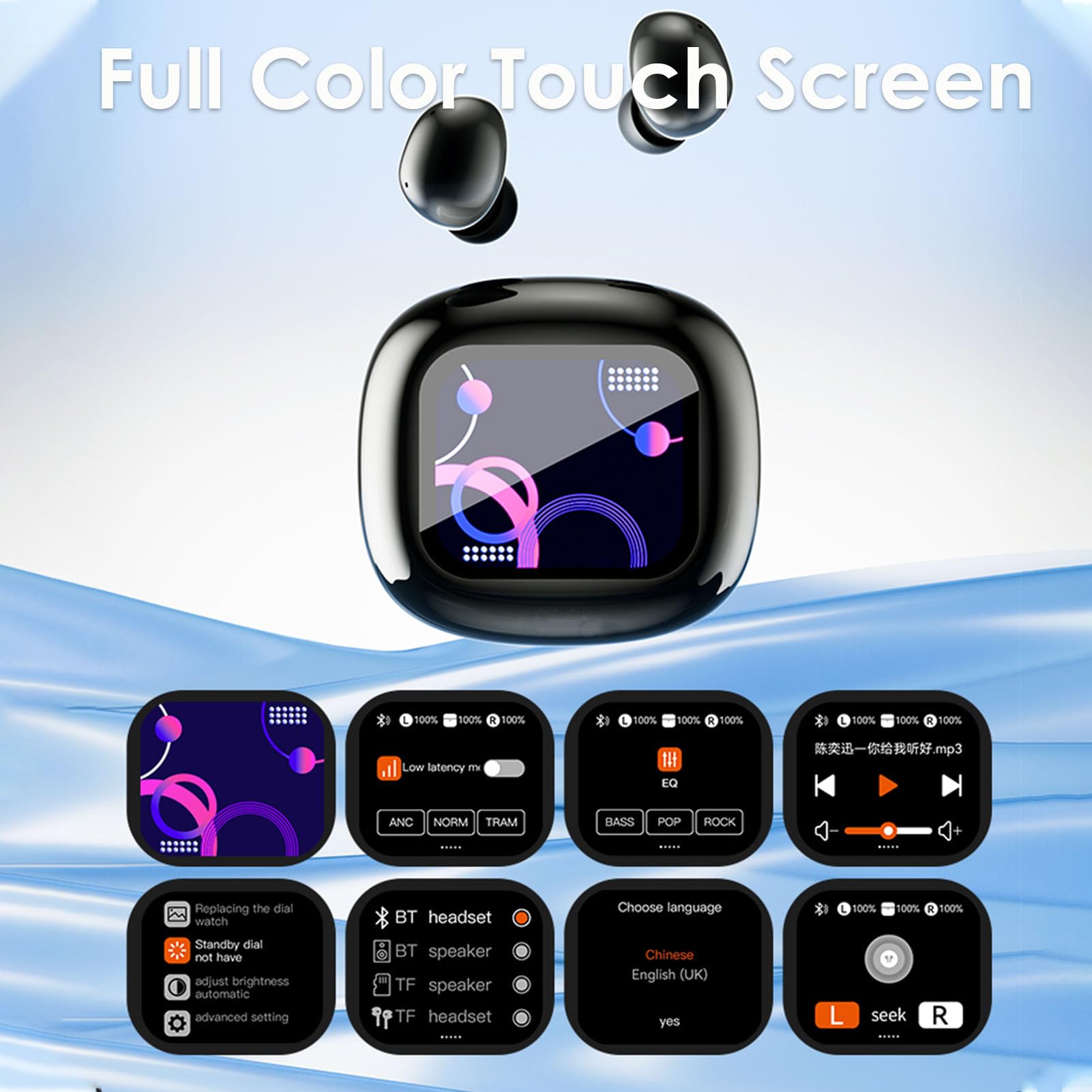 Wireless Bluetooth Earbuds with ANC Noise Cancellation & Touch Screen - IPX7 Waterproof, Long Battery Life, Compact Design - Perfect for Workouts, Commuting & Travel
