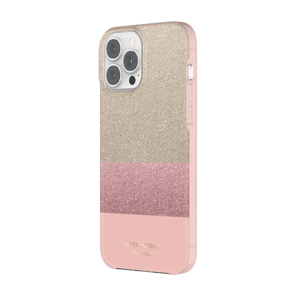 Kate Spade New York Glitter Block Pink Hardshell Case for iPhone 13 Pro Max - Protective Cover with Shock Absorption | Perfect for Everyday Use, Travel & Fashion Accessory