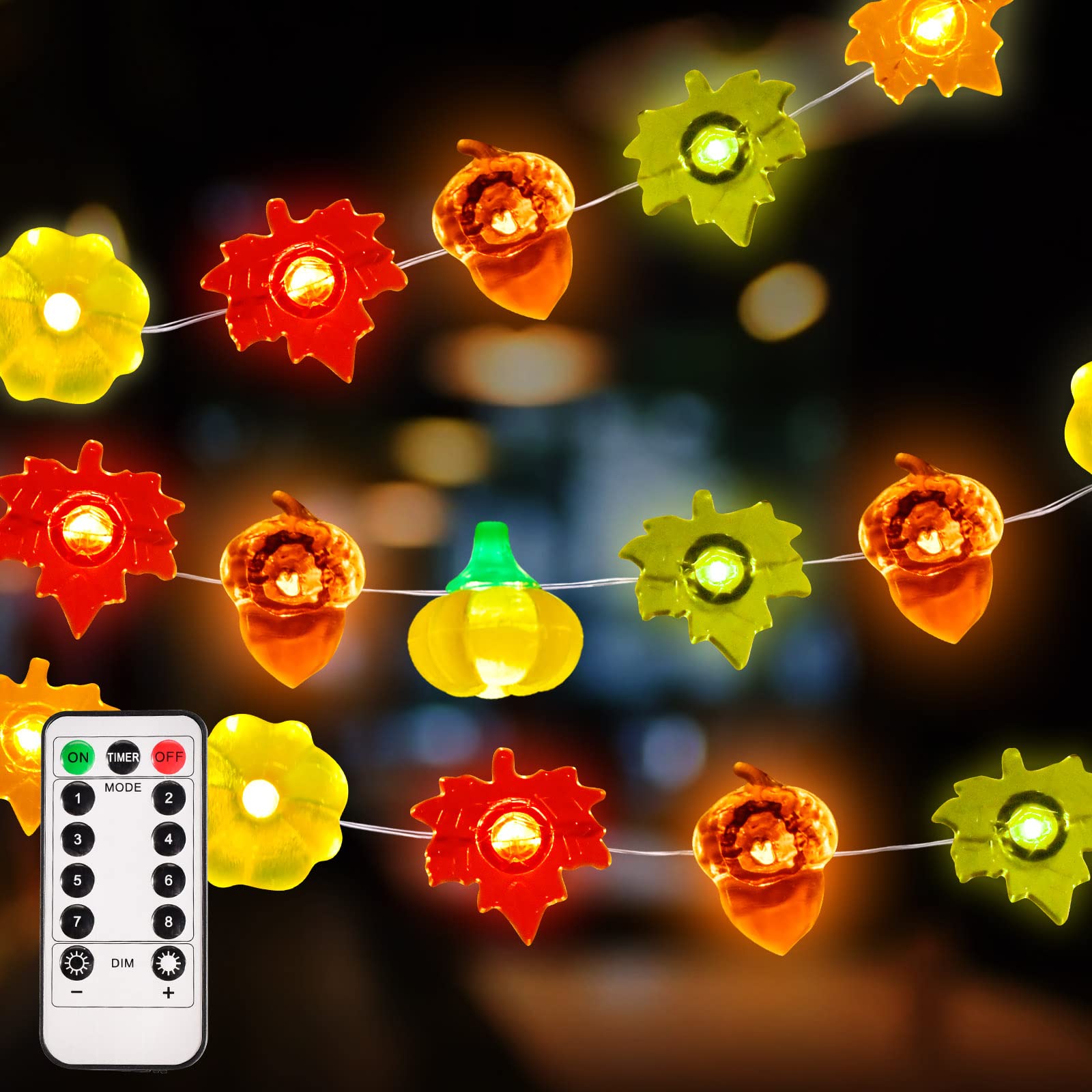 50LED Fall Maple Leaf Lights - 18Ft Battery Operated Waterproof Garland with 8 Blinking Modes | Indoor/Outdoor Autumn Decor for Thanksgiving, Home, Porch & Garden | Perfect for Seasonal Parties, Fireplace Mantel & Front Door Decorations