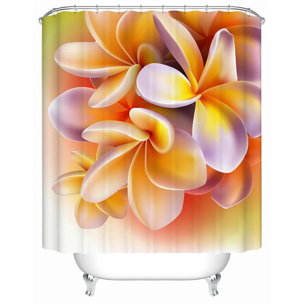 Frangipani Flower Shower Curtain - Waterproof Bathroom Decor with Hooks, Tropical Bloom Design for Modern Bath & Spa Retreat