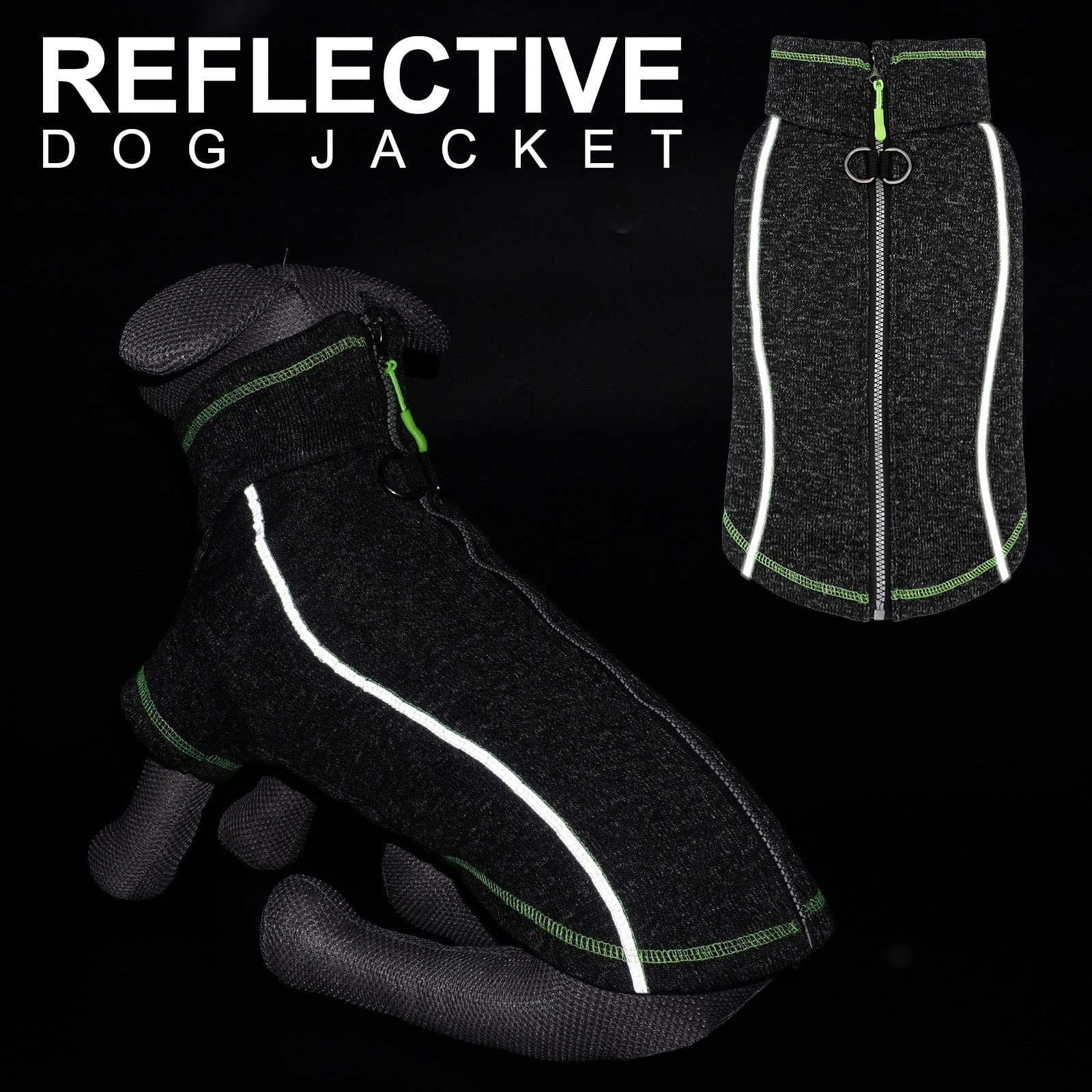 Warm Fleece Dog Sweater with Zipper & Reflective Stripes - Winter Coat for Small Dogs | Cozy Pet Apparel for Outdoor Walks & Cold Weather
