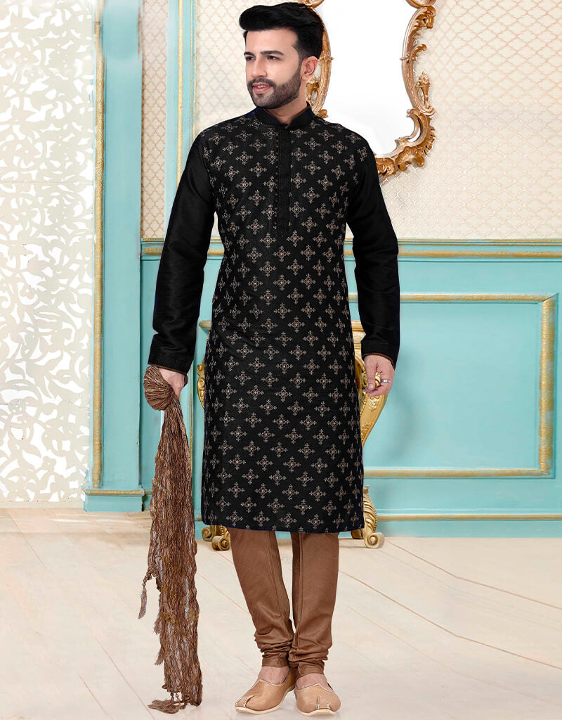 Black Kurta Dhupion Silk Chudidaar - Elegant Indian Traditional Outfit for Women | Perfect for Festivals, Weddings & Special Occasions
