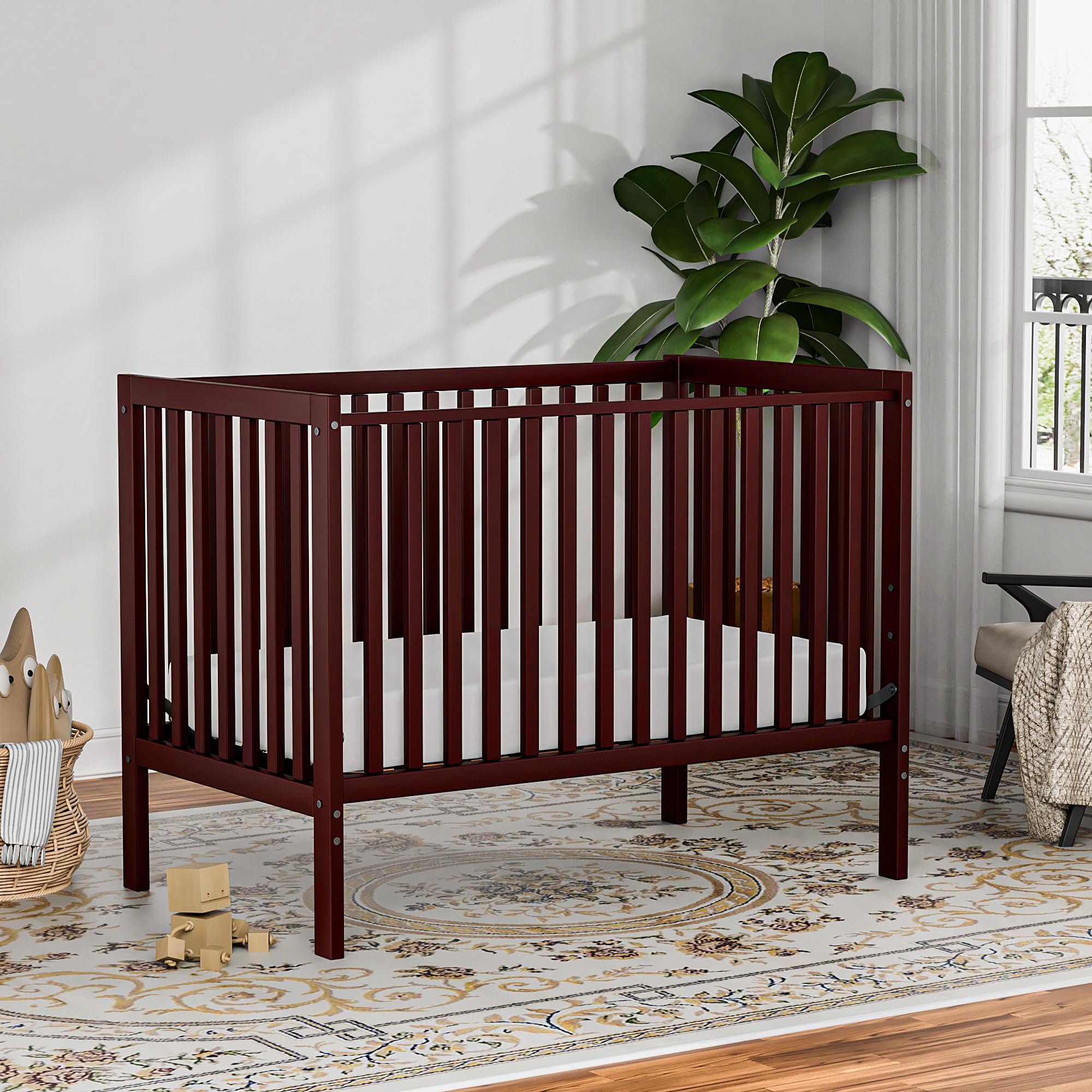 5-in-1 Convertible Baby Crib to Toddler Bed - Sustainable Natural Pinewood, Non-Toxic Finish, Full Size Nursery Furniture (Espresso) - Perfect for Small Spaces & Growing Babies