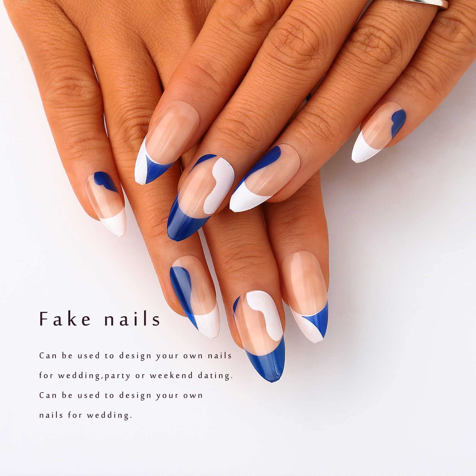 Florry Press on Nails - 24PCS Short Fake Almond French Tips Acrylic Nails, Glossy Full Cover Artificial Nails for Women and Girls | Perfect for Parties, Weddings, Daily Wear & Special Occasions